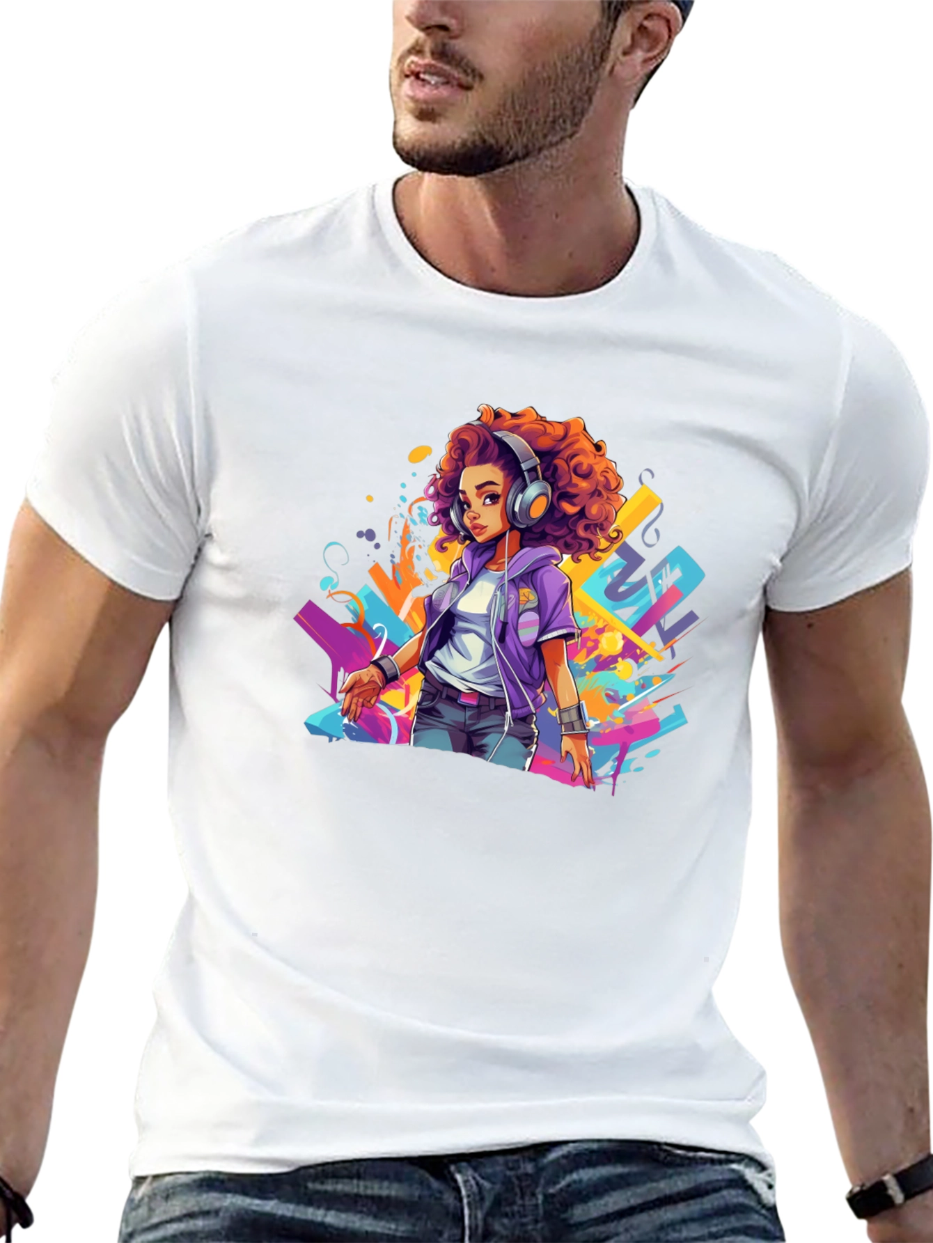 Stylish Graphic Tee - Anime Girl with Headphones