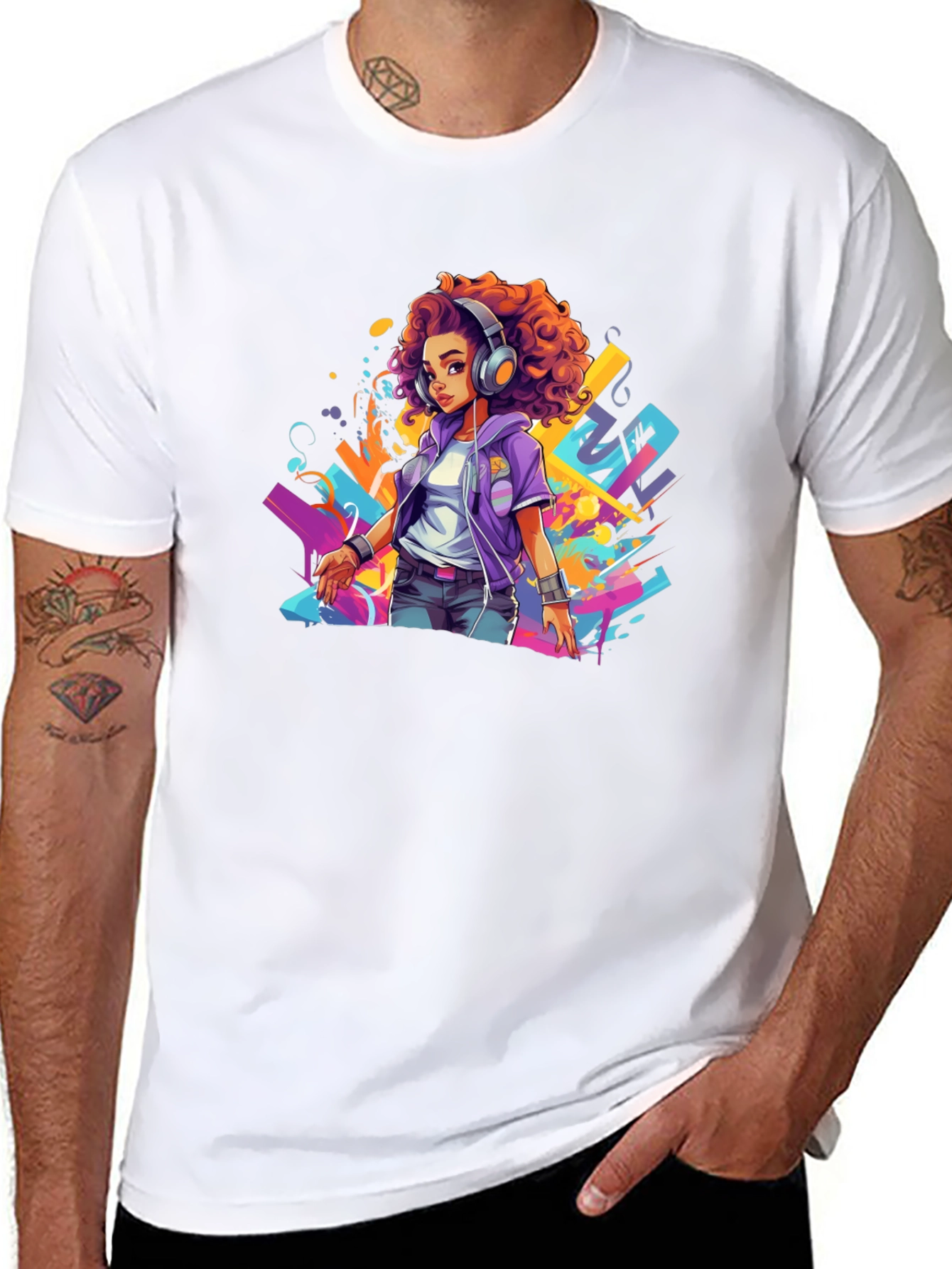 Stylish Graphic Tee - Anime Girl with Headphones