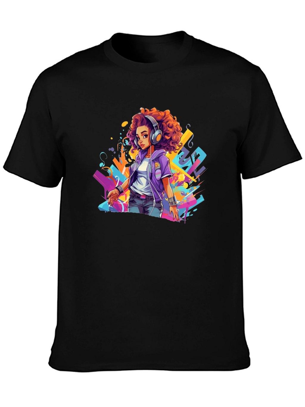 Stylish Graphic Tee - Anime Girl with Headphones