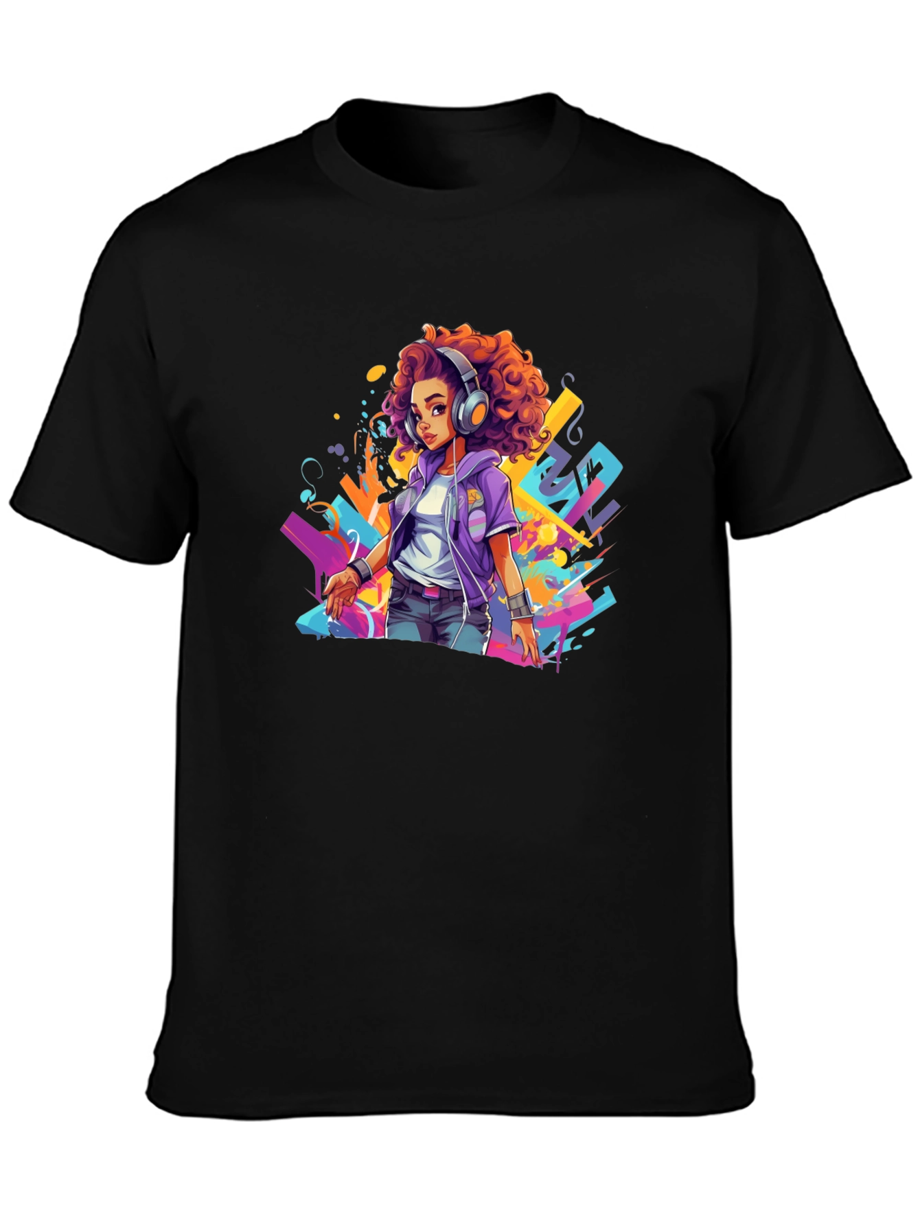 Stylish Graphic Tee - Anime Girl with Headphones