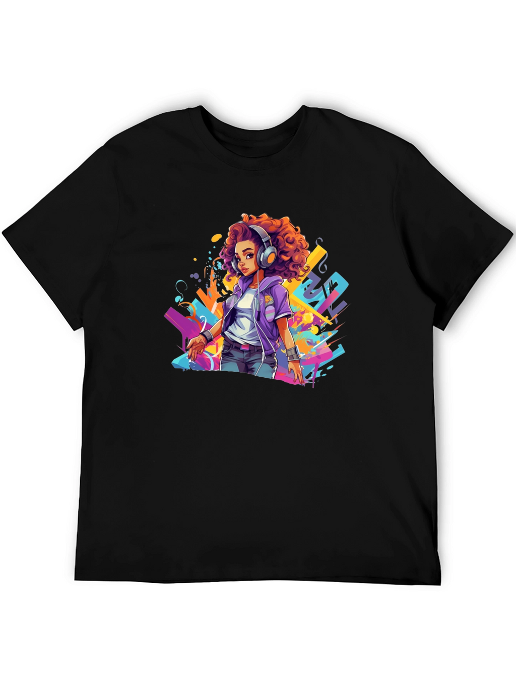 Stylish Graphic Tee - Anime Girl with Headphones