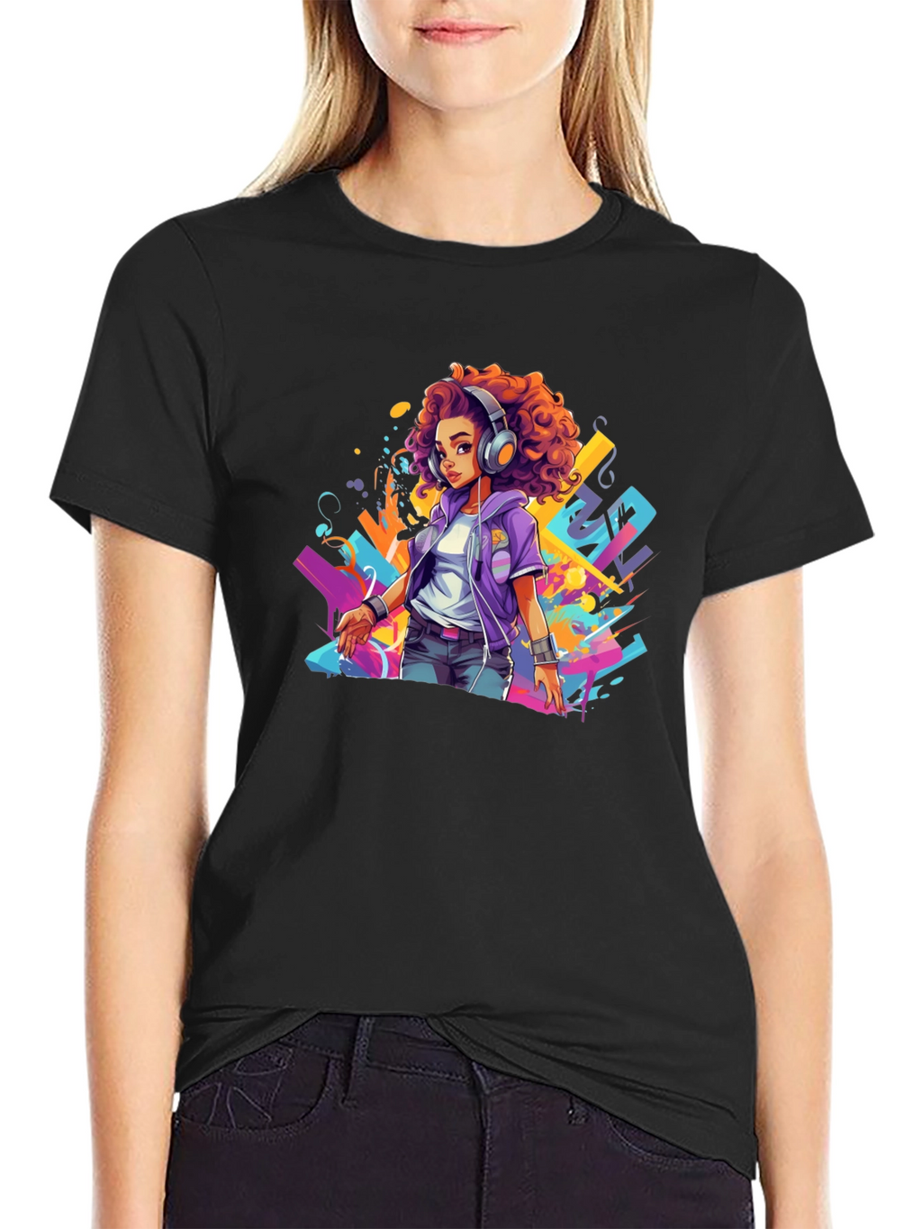Stylish Graphic Tee - Anime Girl with Headphones