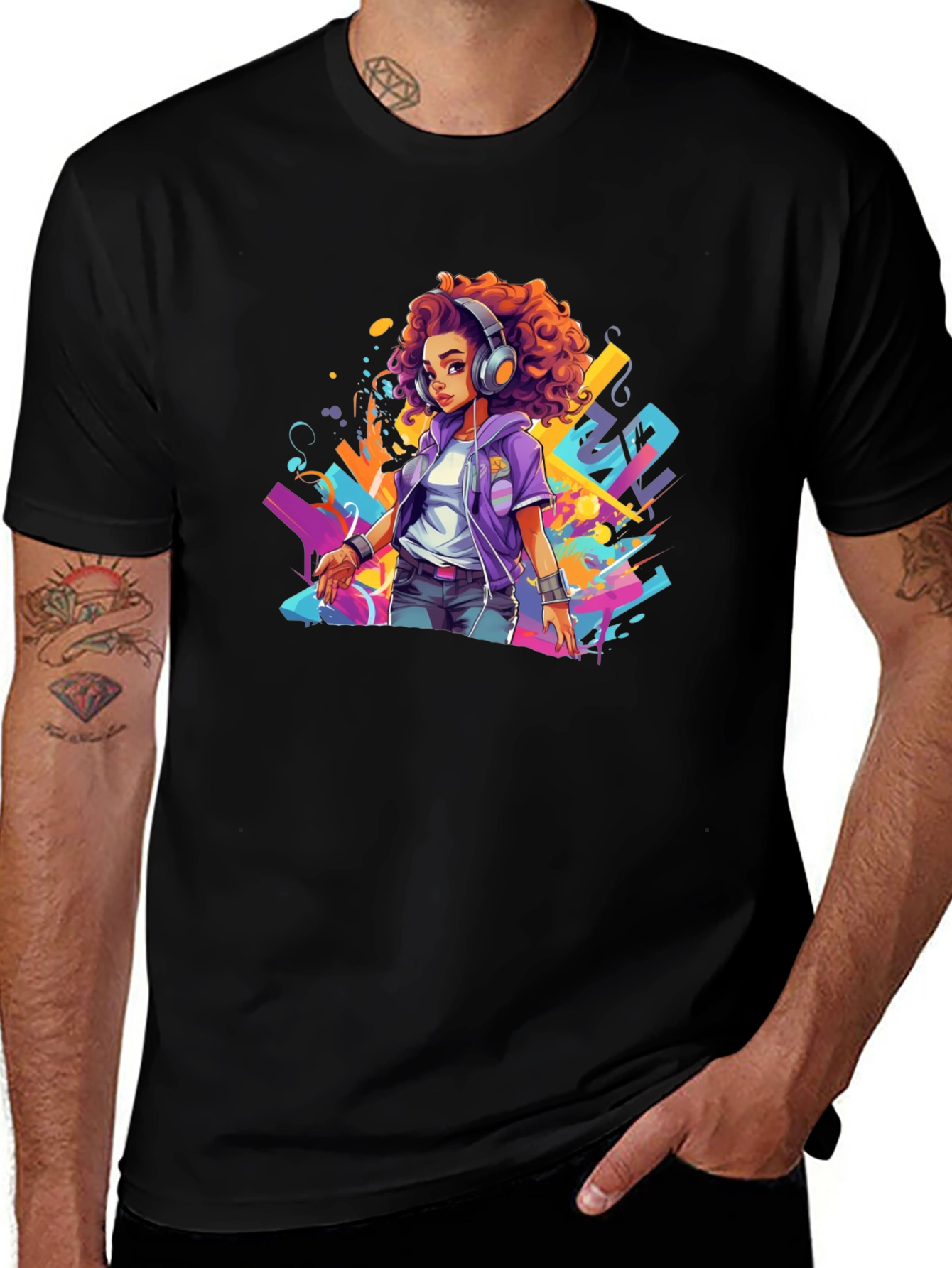 Stylish Graphic Tee - Anime Girl with Headphones