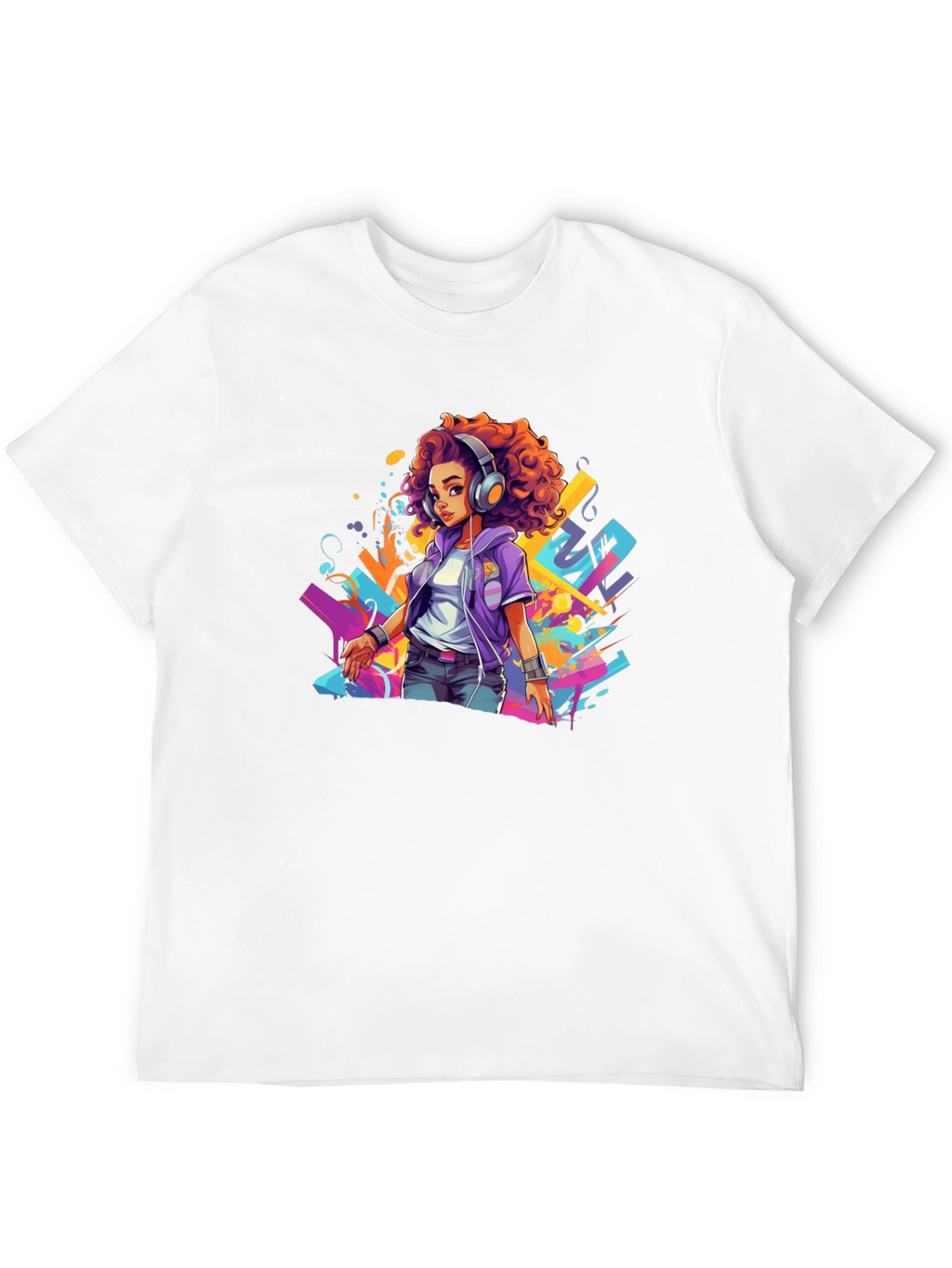 Stylish Graphic Tee - Anime Girl with Headphones