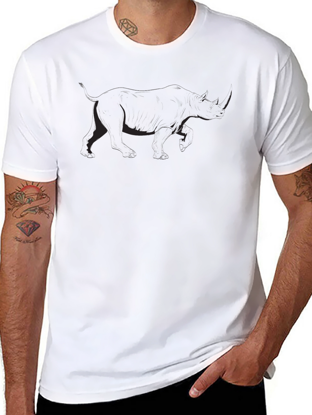 Black T-Shirt with Subtle Rhino Graphic