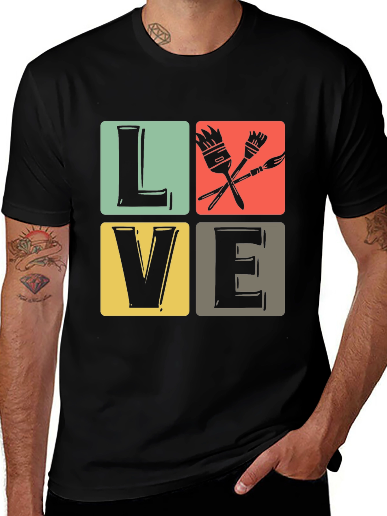 Art Lover T-Shirt: LOVE Design with Paintbrushes