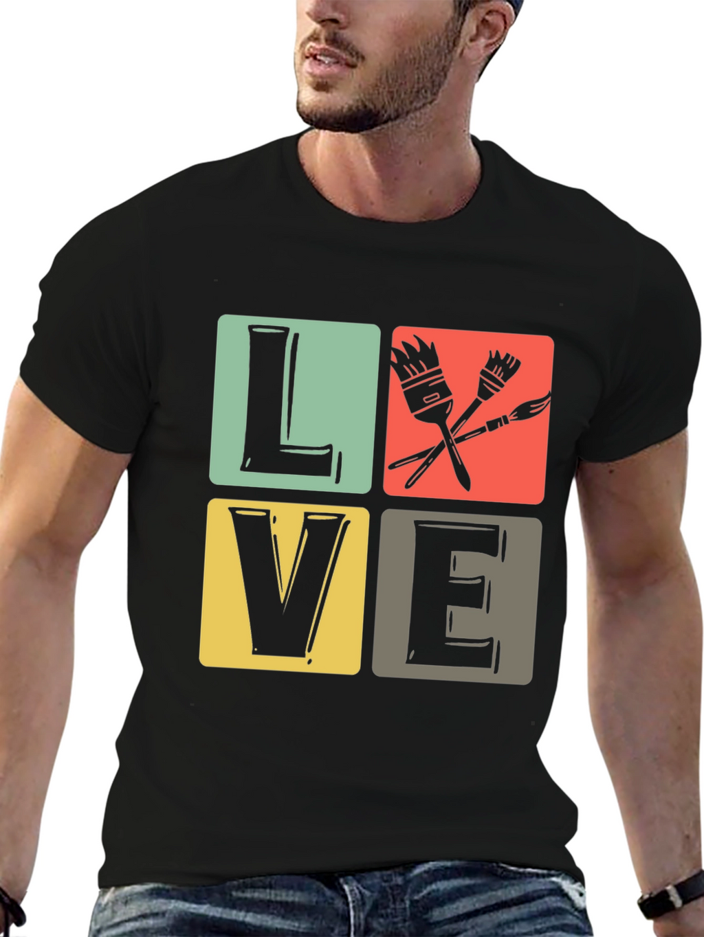 Art Lover T-Shirt: LOVE Design with Paintbrushes