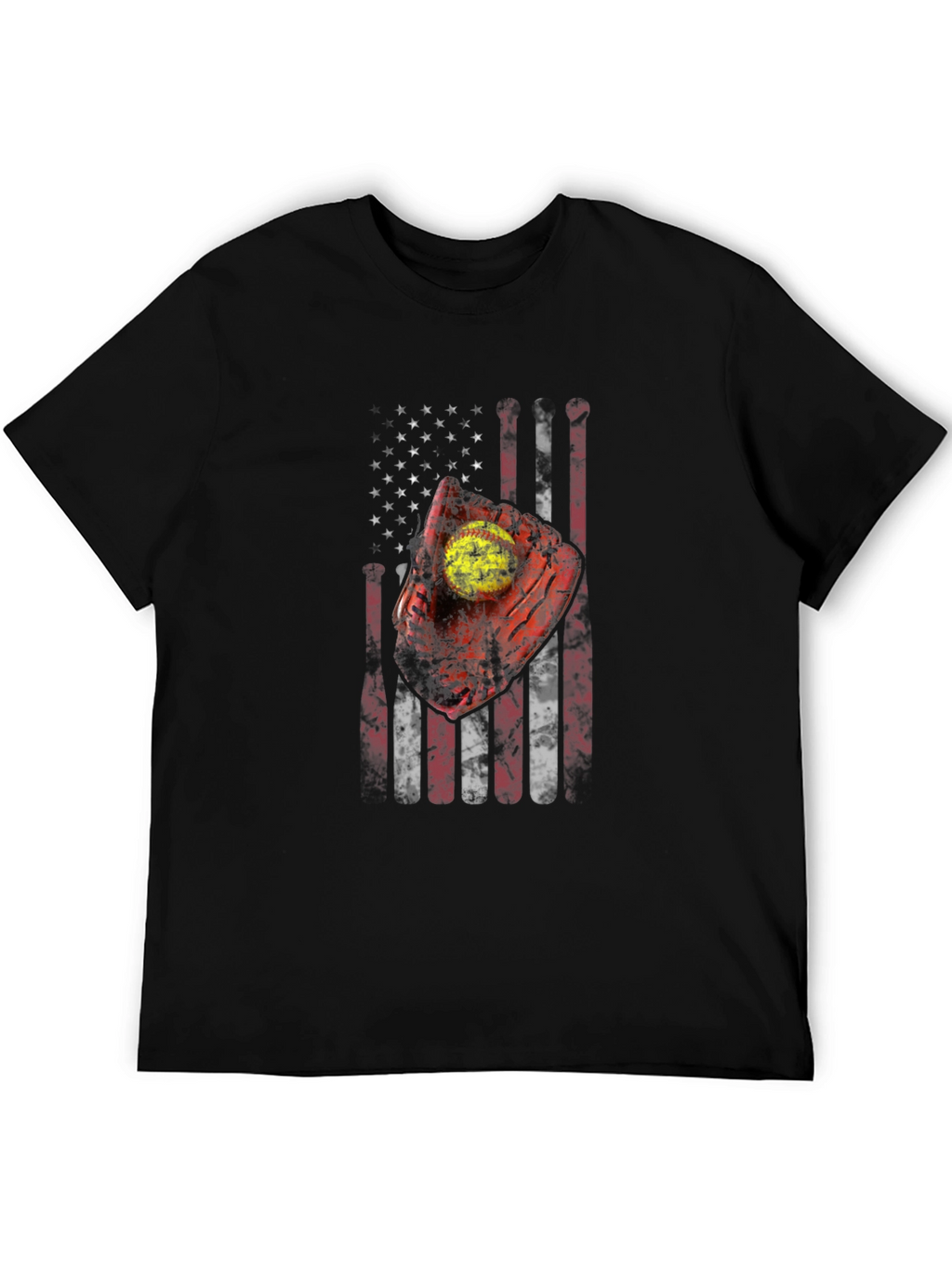 Patriotic Softball T-Shirt - American Flag Design