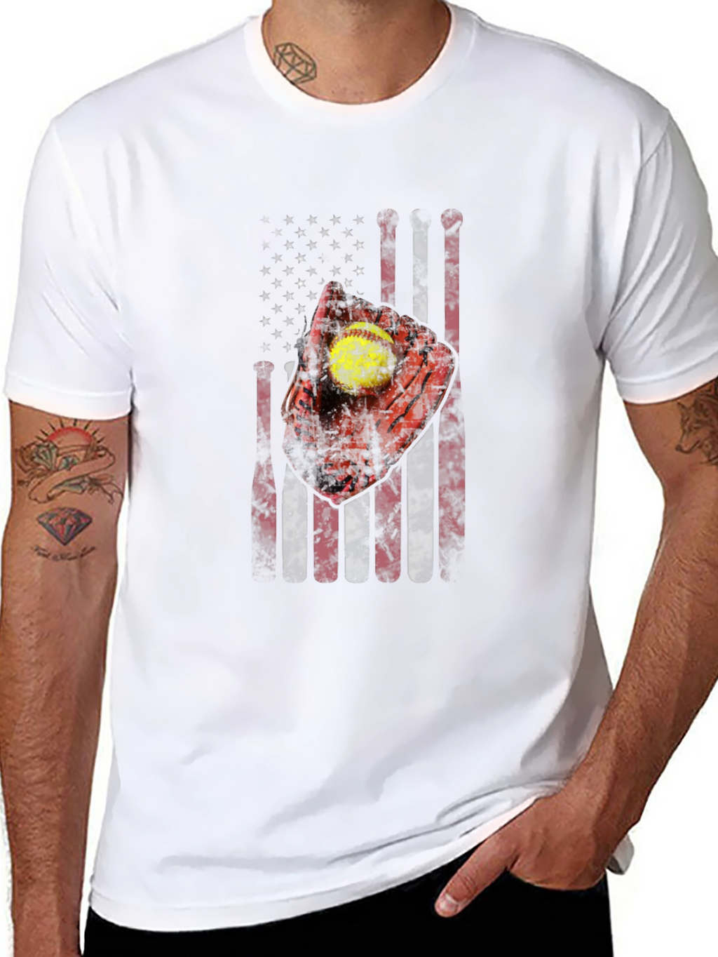 Patriotic Softball T-Shirt - American Flag Design