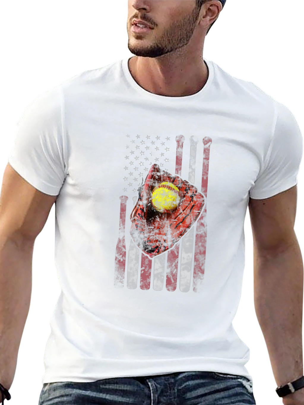 Patriotic Softball T-Shirt - American Flag Design