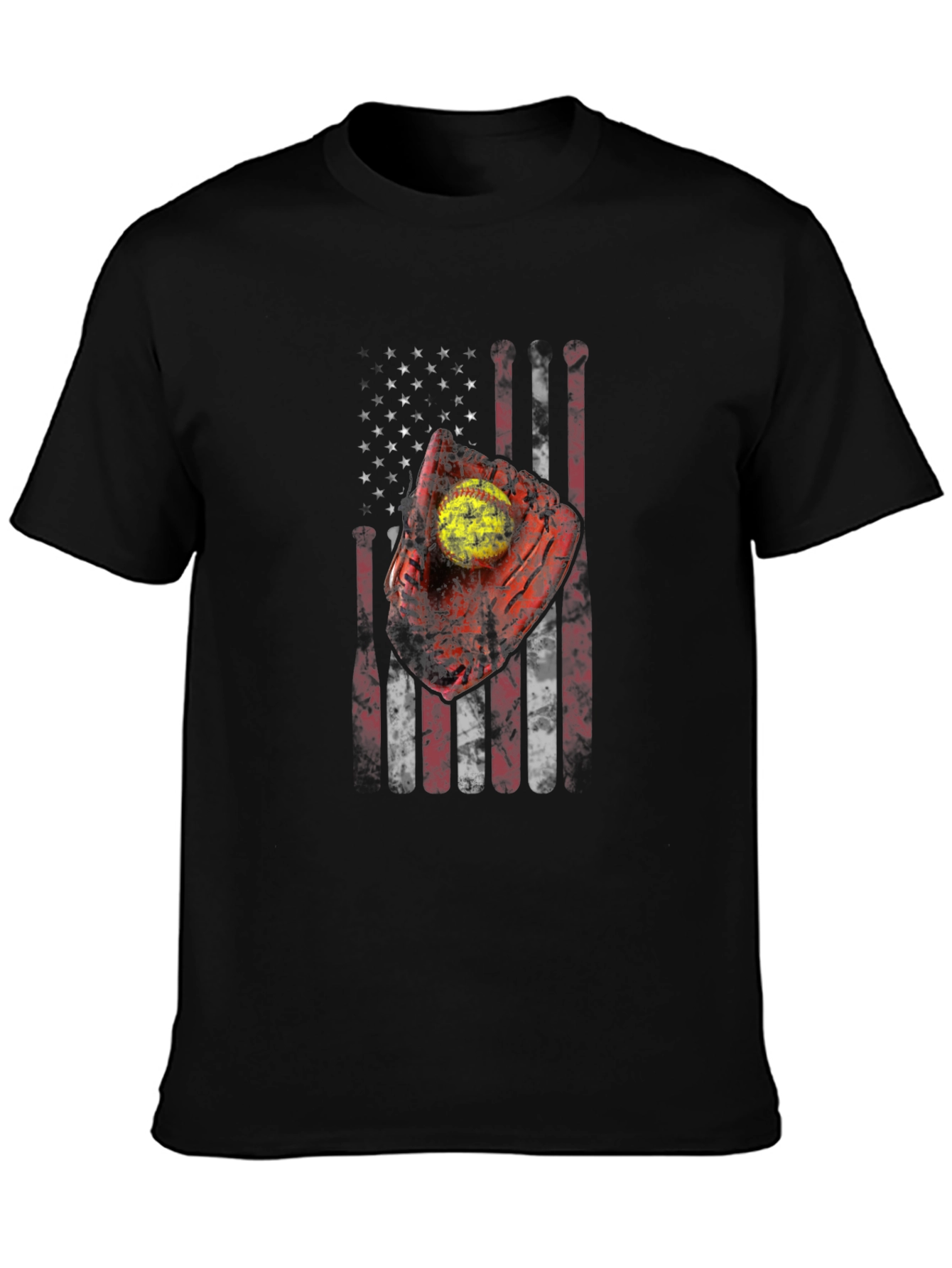 Patriotic Softball T-Shirt - American Flag Design