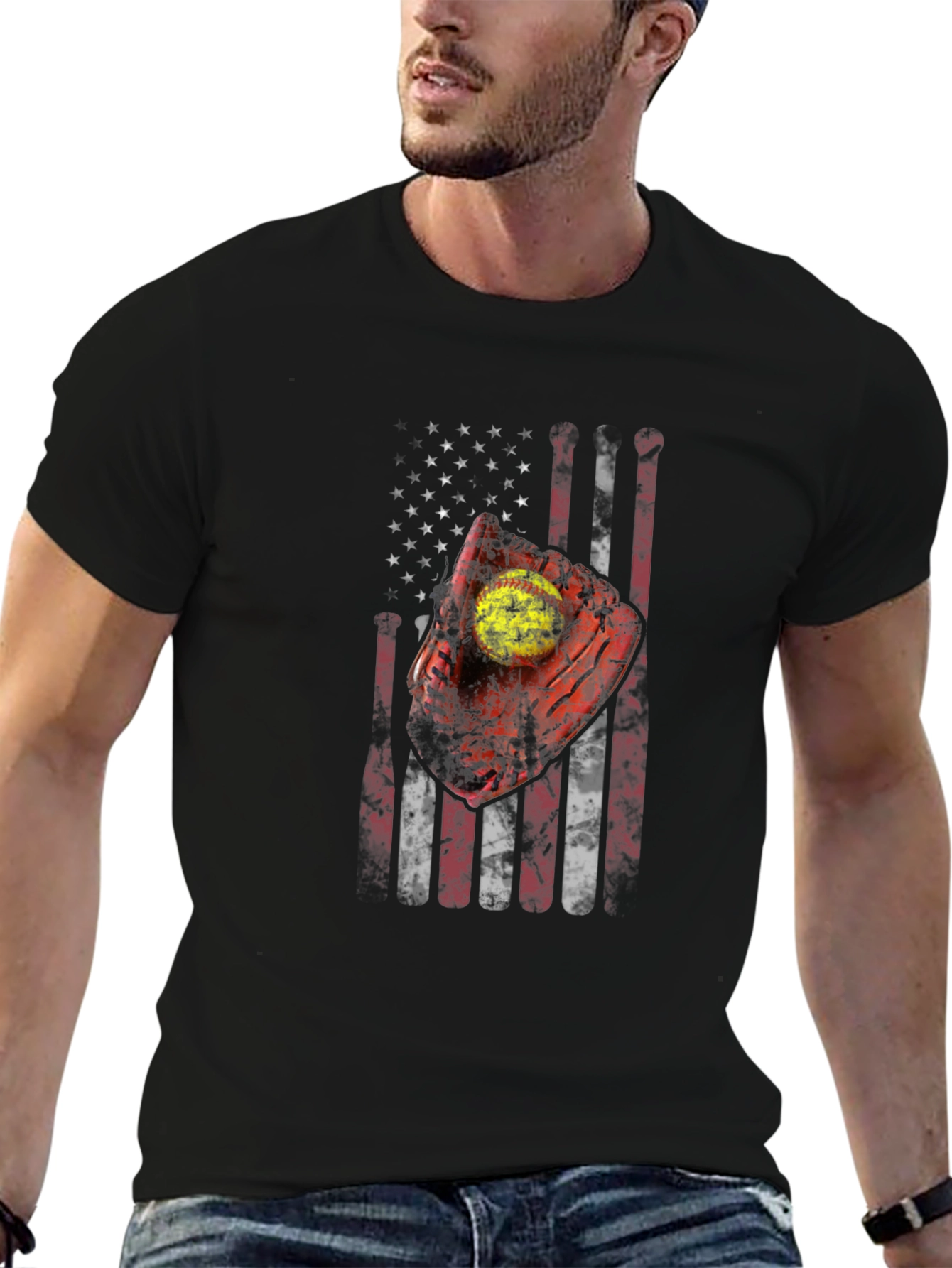 Patriotic Softball T-Shirt - American Flag Design