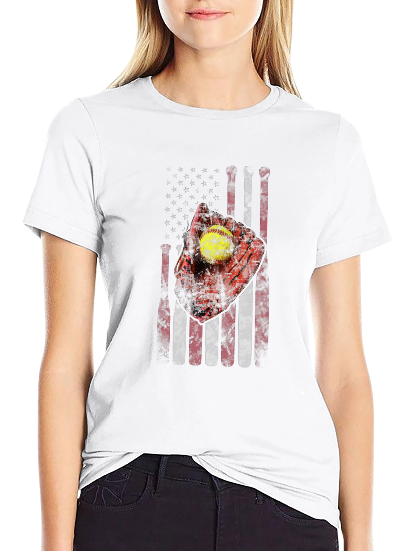 Patriotic Softball T-Shirt - American Flag Design