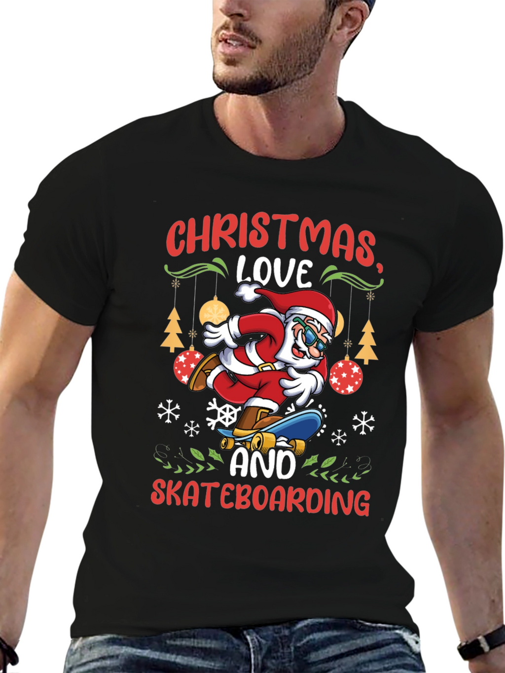 Christmas Santa Skateboarding T-Shirt