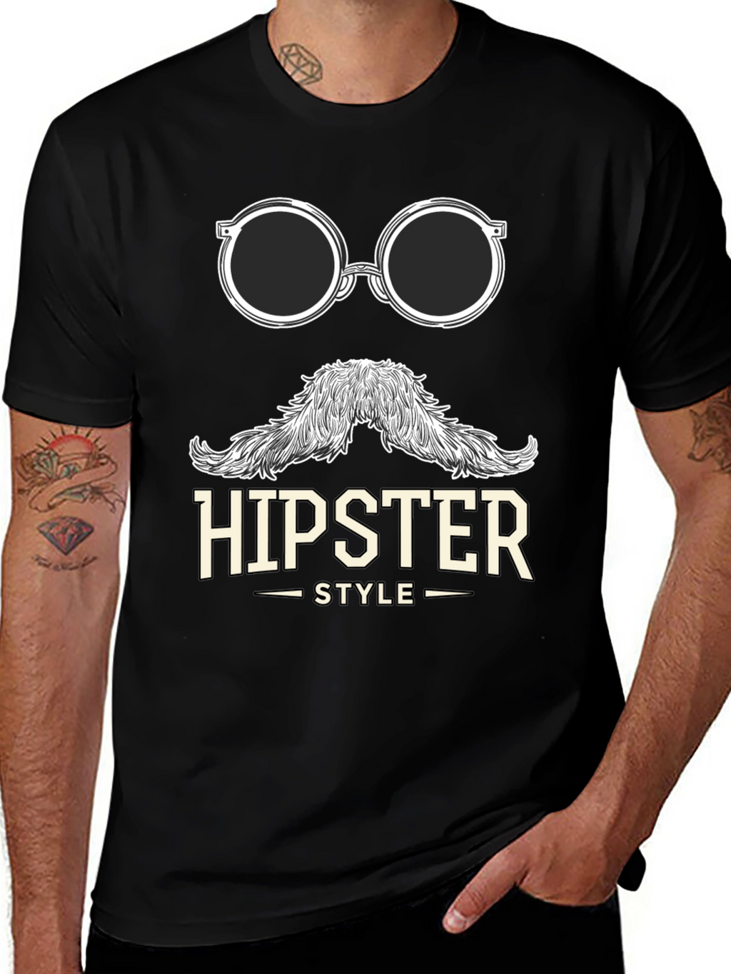 Hipster Style Graphic Tee - Black T-Shirt