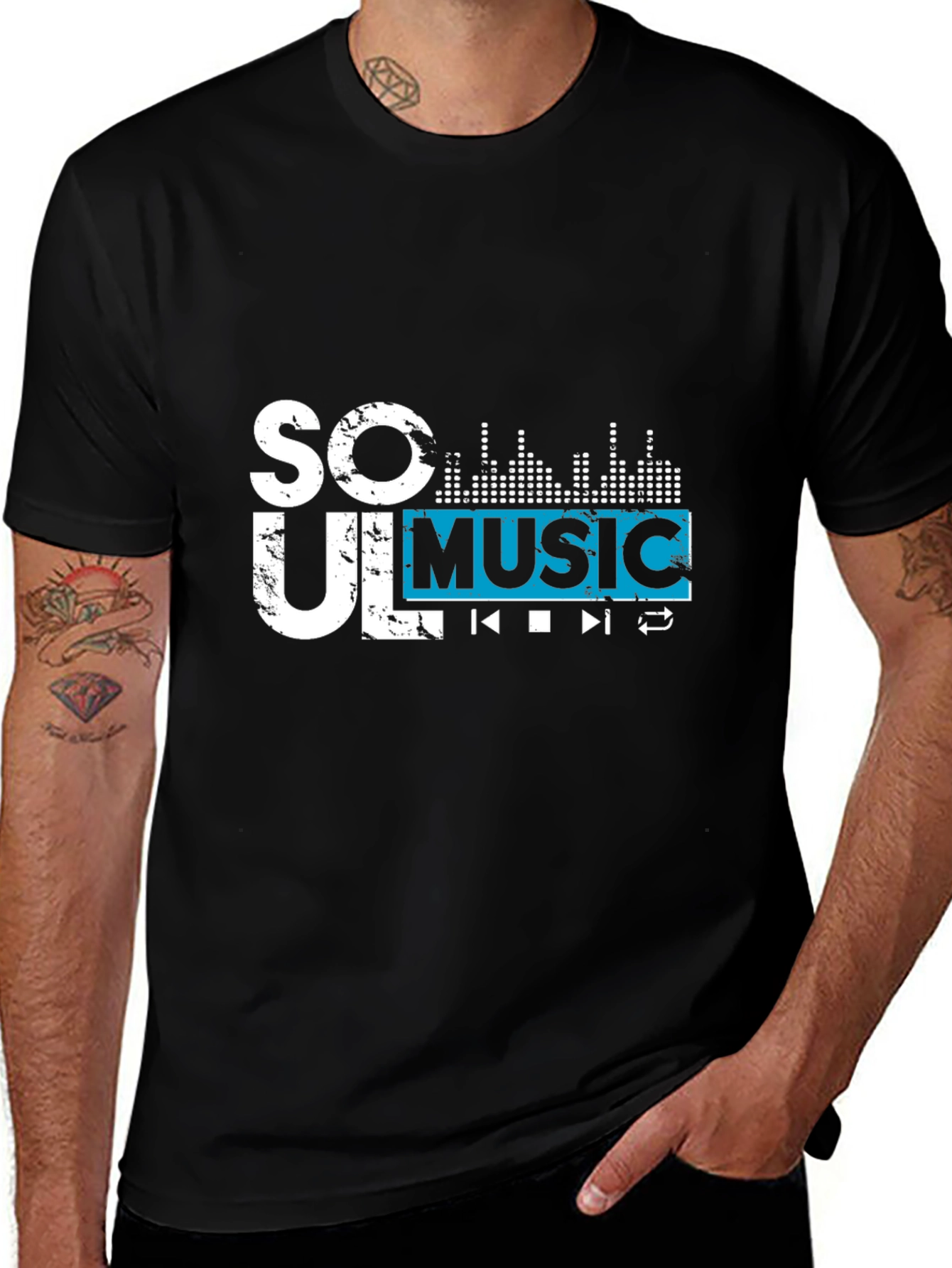 Soul Music Graphic Tee - Black Short Sleeve Casual Shirt