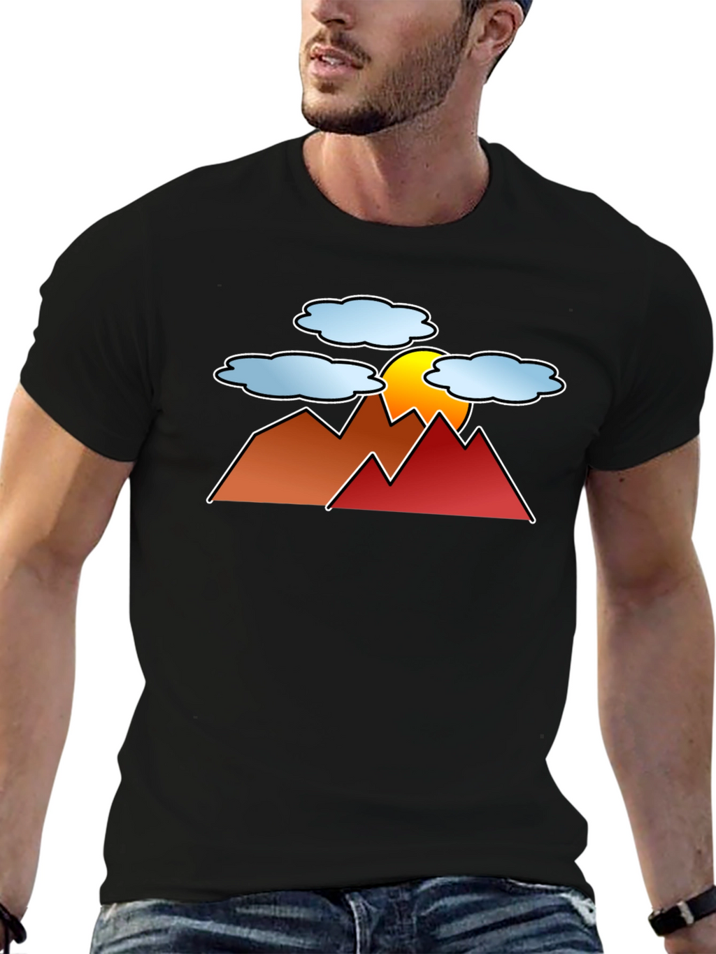 Sunset Mountain Graphic Tee - Black Casual T-Shirt
