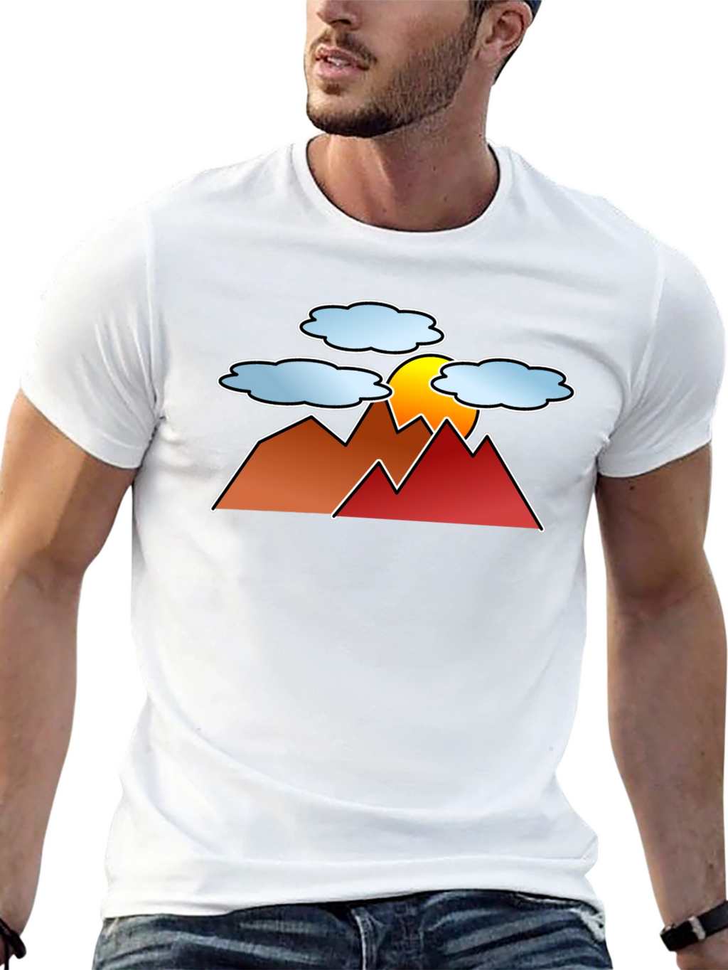 Sunset Mountain Graphic Tee - Black Casual T-Shirt