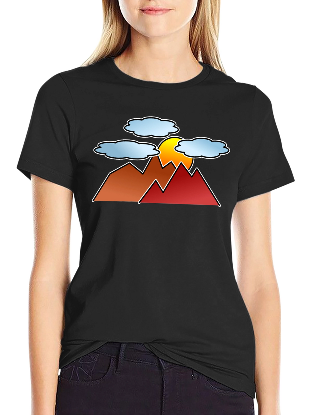 Sunset Mountain Graphic Tee - Black Casual T-Shirt