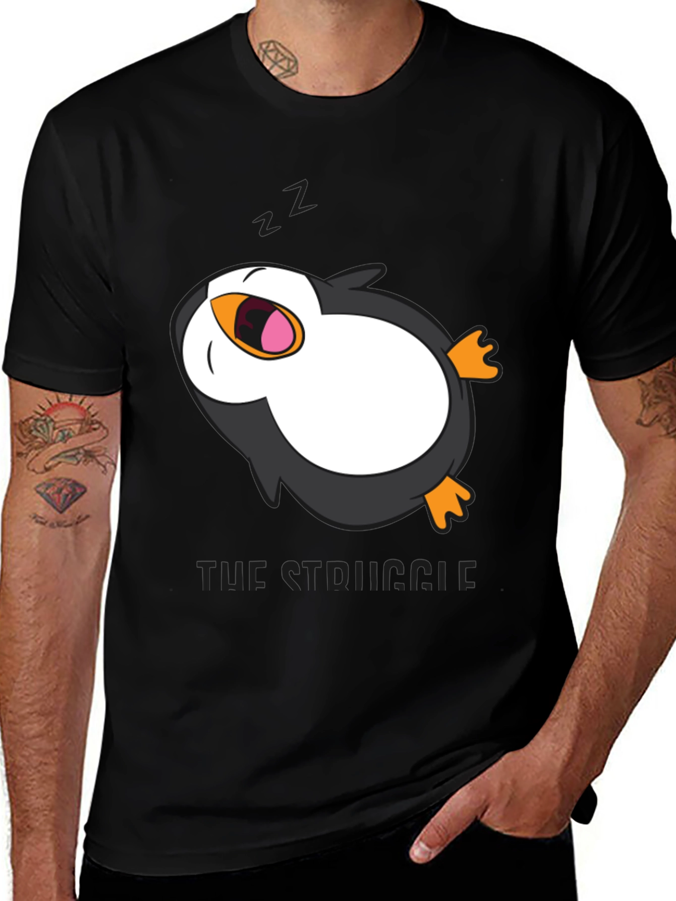 Lazy Penguin Graphic Tee - Mens Black T-Shirt