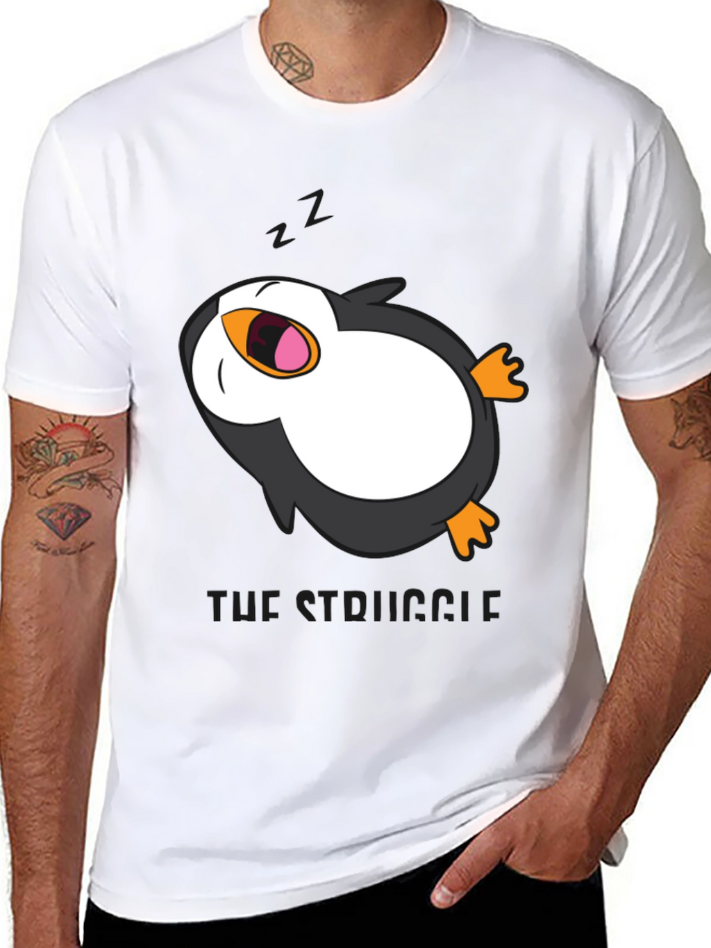 Lazy Penguin Graphic Tee - Mens Black T-Shirt