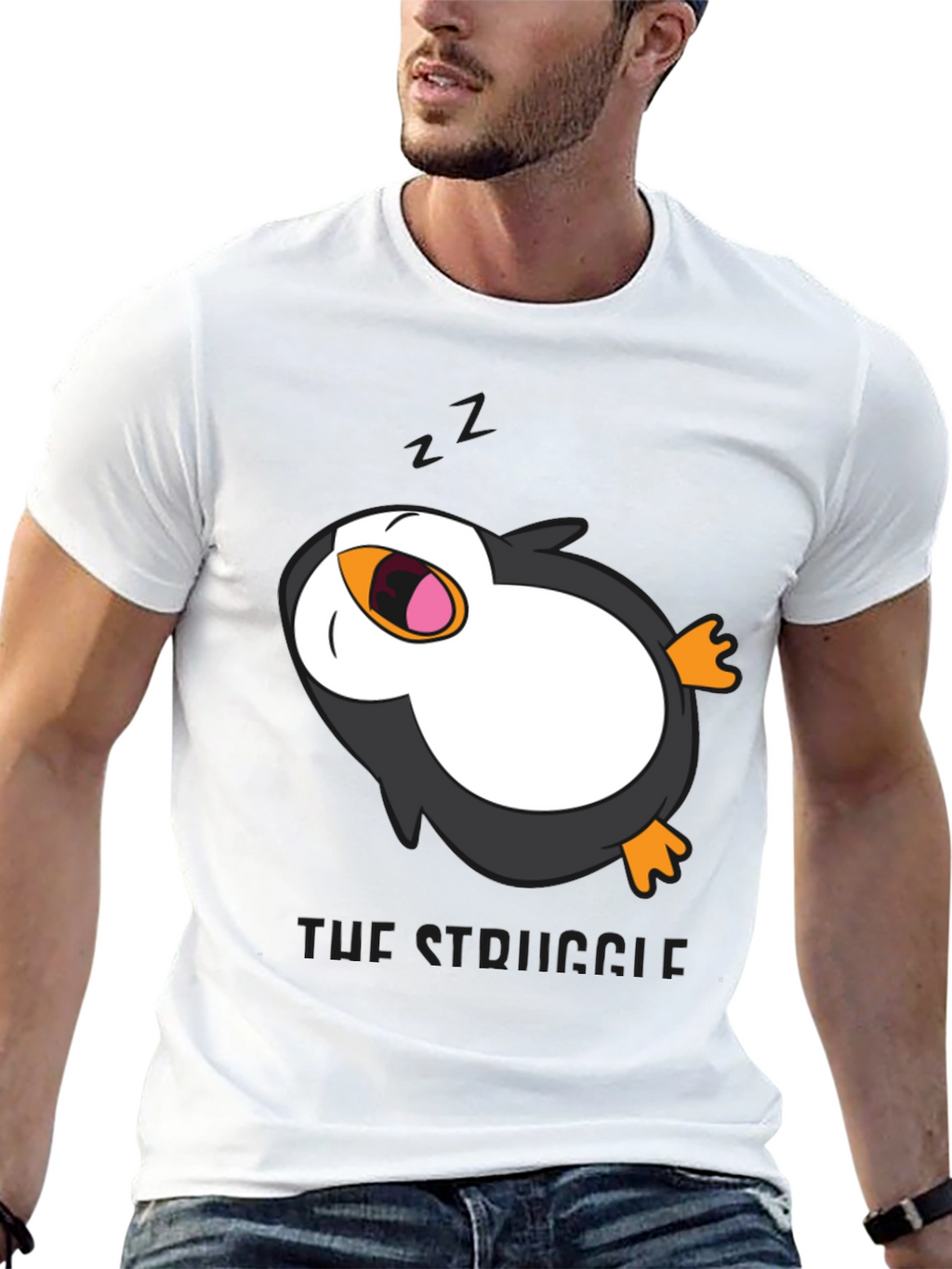 Lazy Penguin Graphic Tee - Mens Black T-Shirt