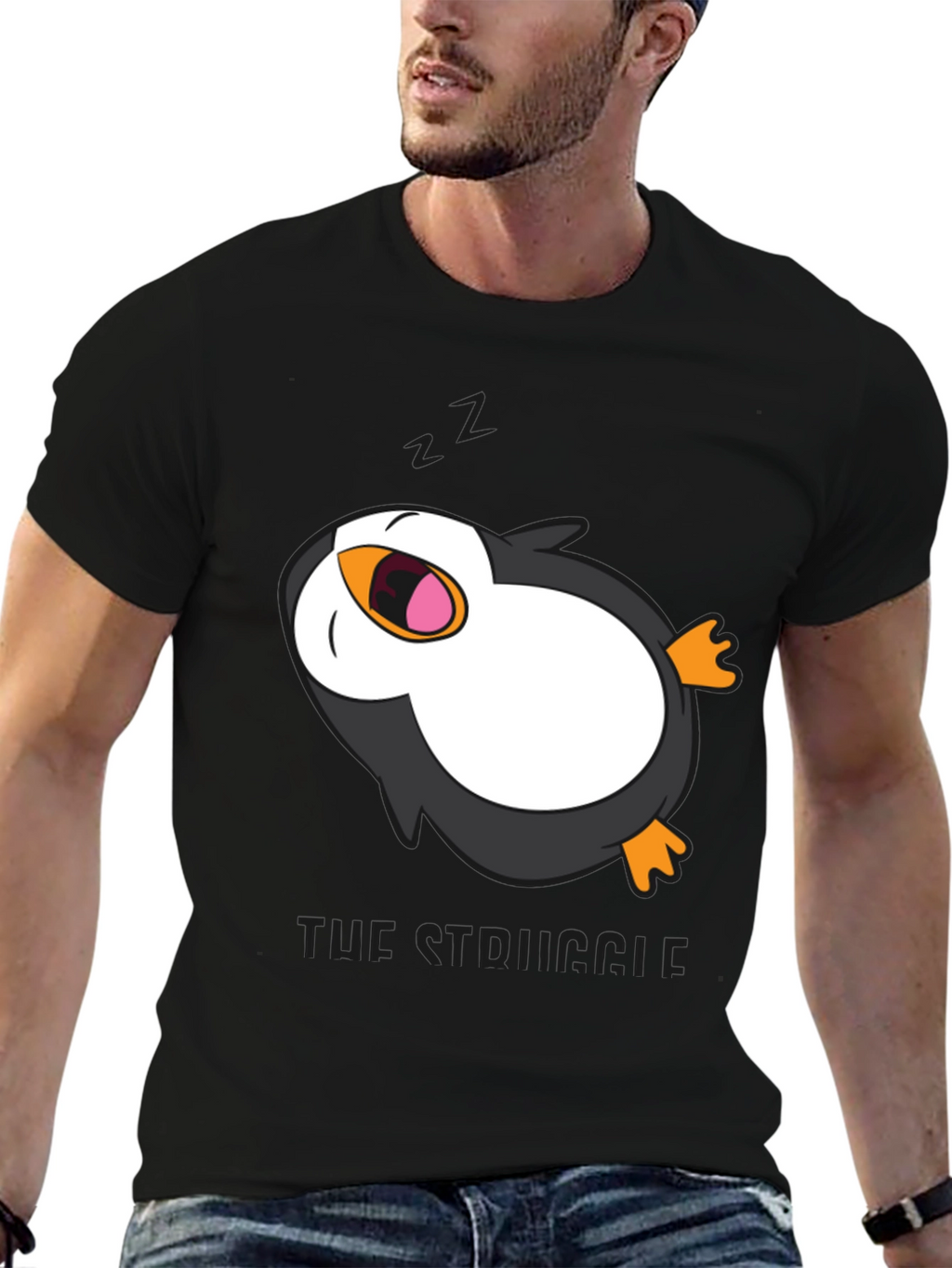 Lazy Penguin Graphic Tee - Mens Black T-Shirt