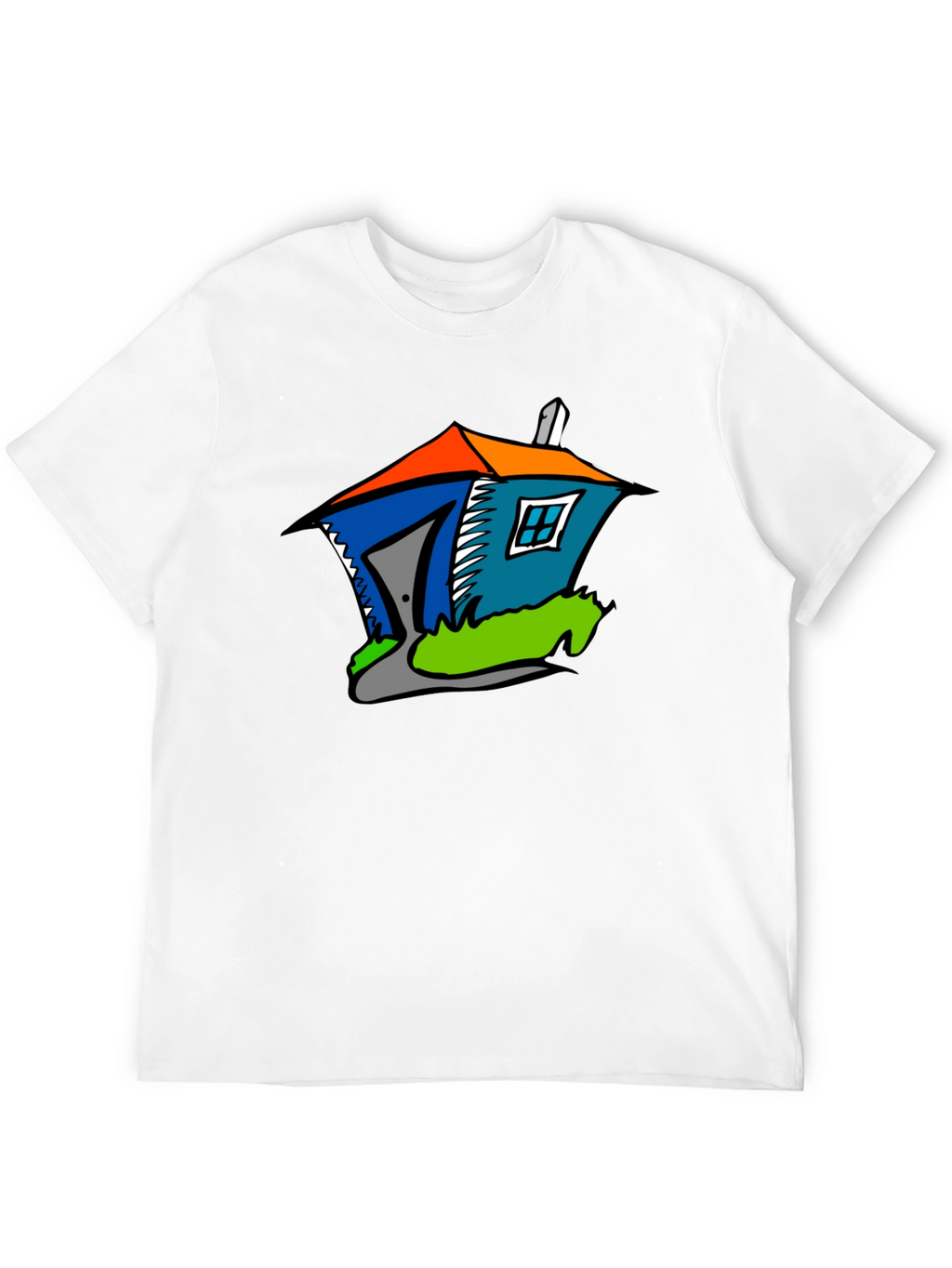 Cartoon House Graphic Tee - Quirky Black T-Shirt