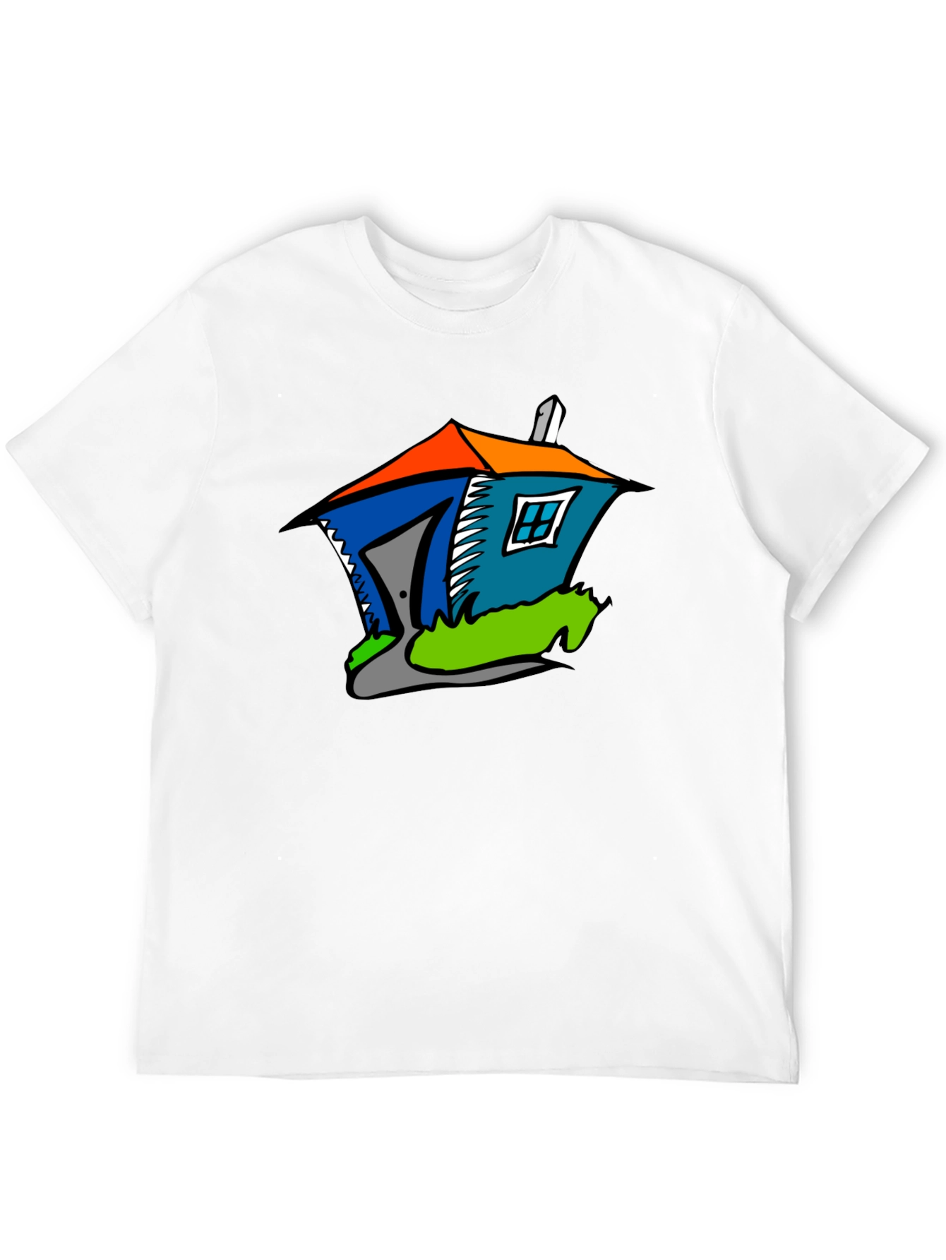 Cartoon House Graphic Tee - Quirky Black T-Shirt