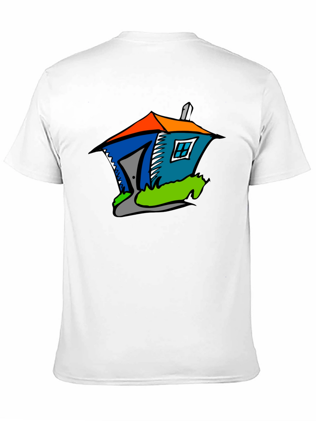 Cartoon House Graphic Tee - Quirky Black T-Shirt