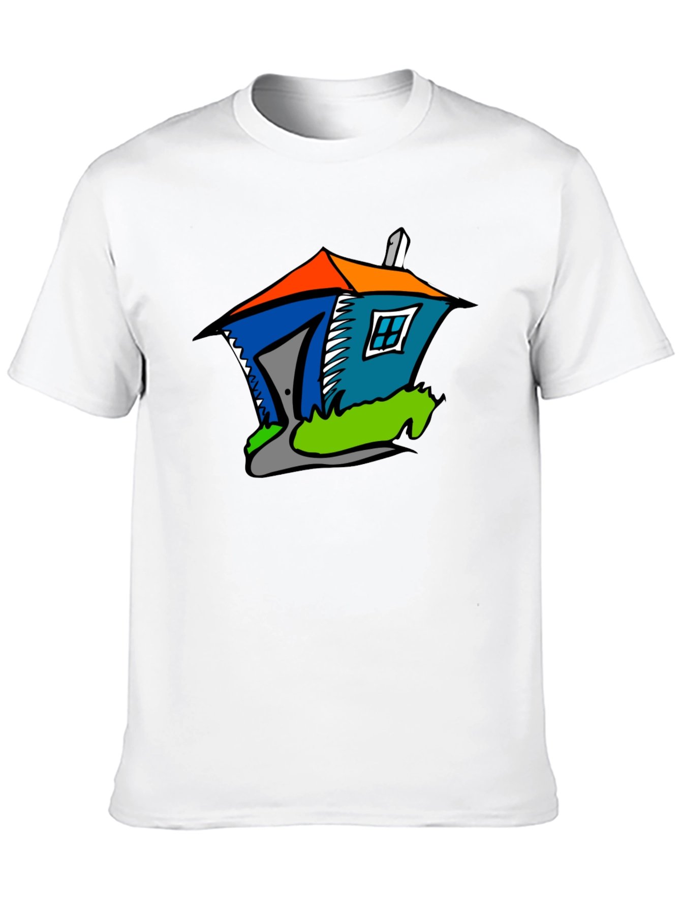 Cartoon House Graphic Tee - Quirky Black T-Shirt