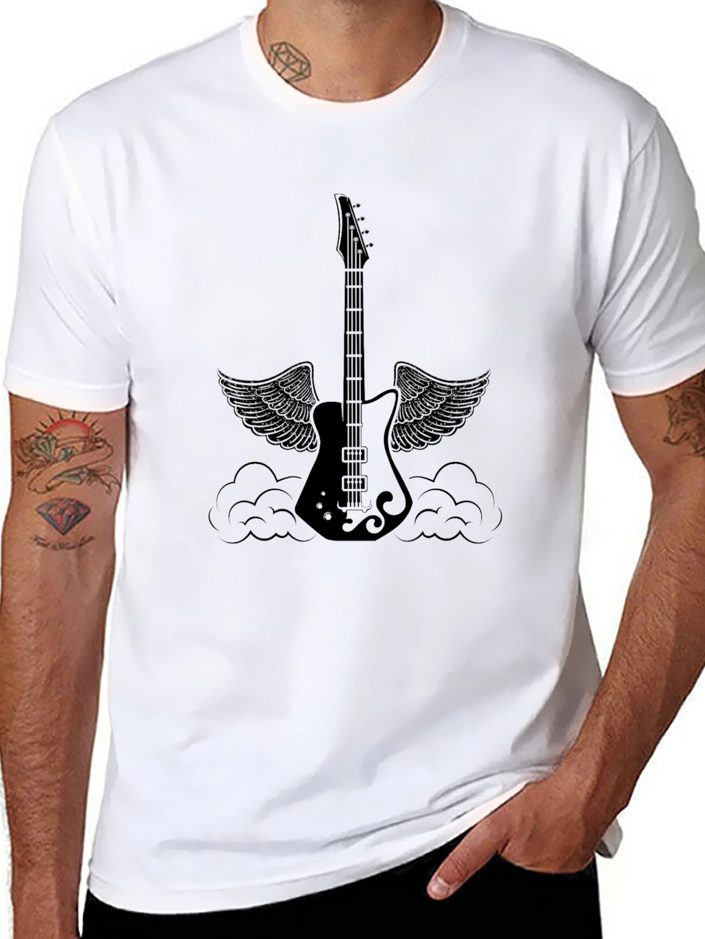 Winged Guitar Black Tee - Rocker Style