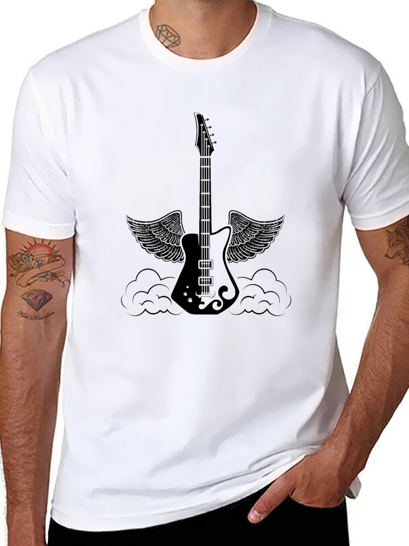 Winged Guitar Black Tee - Rocker Style
