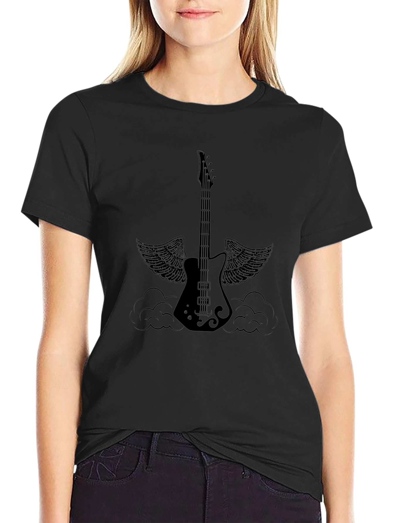 Winged Guitar Black Tee - Rocker Style