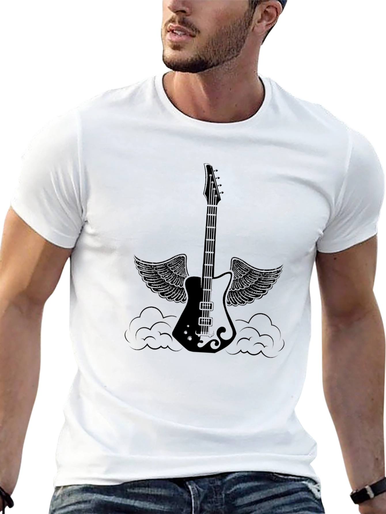 Winged Guitar Black Tee - Rocker Style