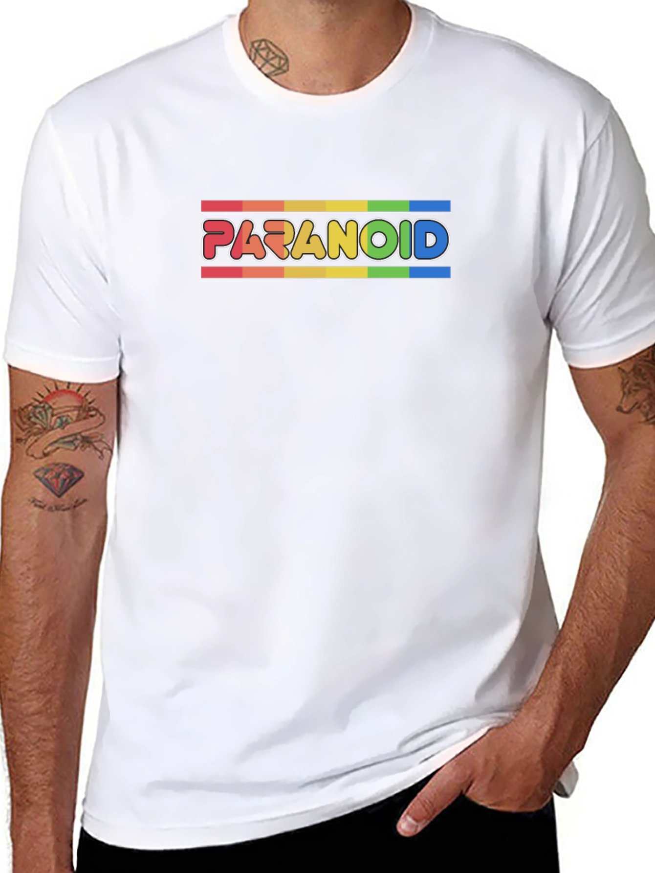 Paranoid Rainbow Stripe Graphic Tee - Black