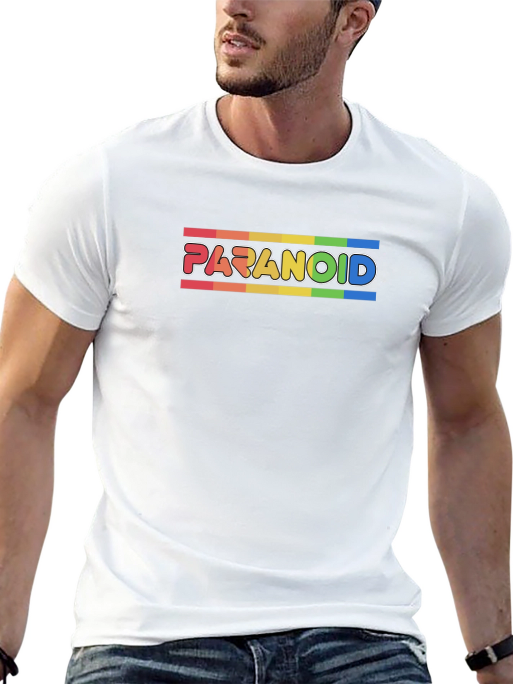 Paranoid Rainbow Stripe Graphic Tee - Black