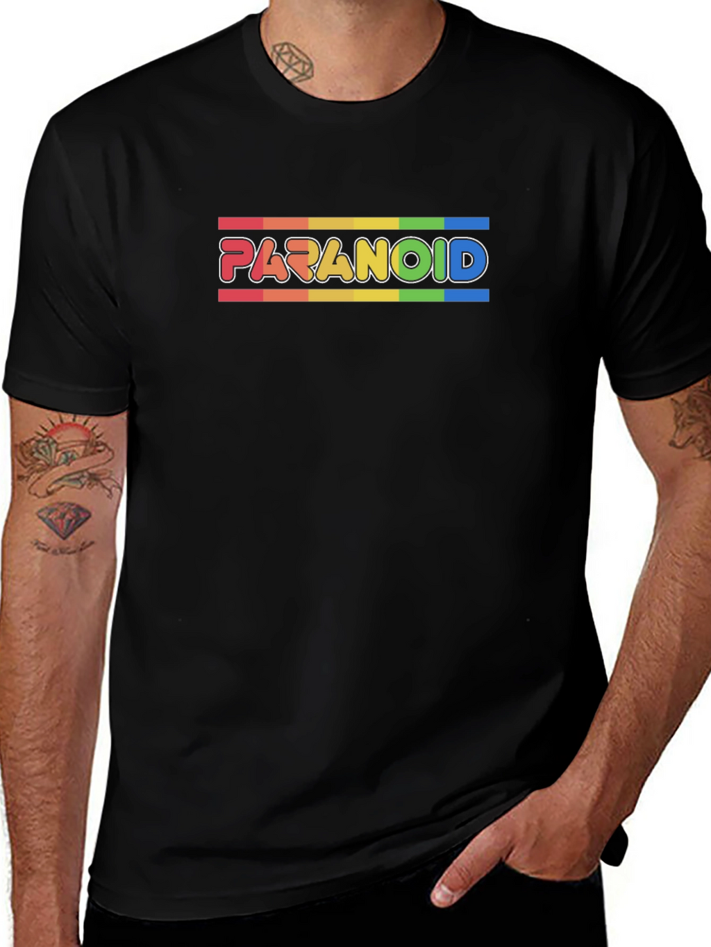 Paranoid Rainbow Stripe Graphic Tee - Black