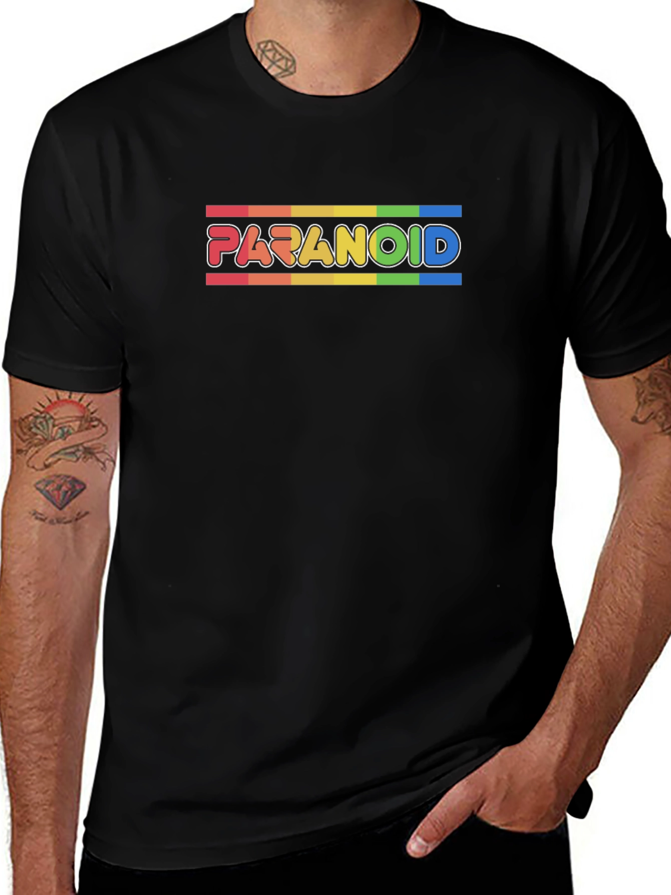 Paranoid Rainbow Stripe Graphic Tee - Black