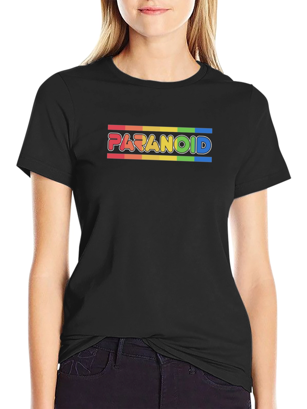 Paranoid Rainbow Stripe Graphic Tee - Black