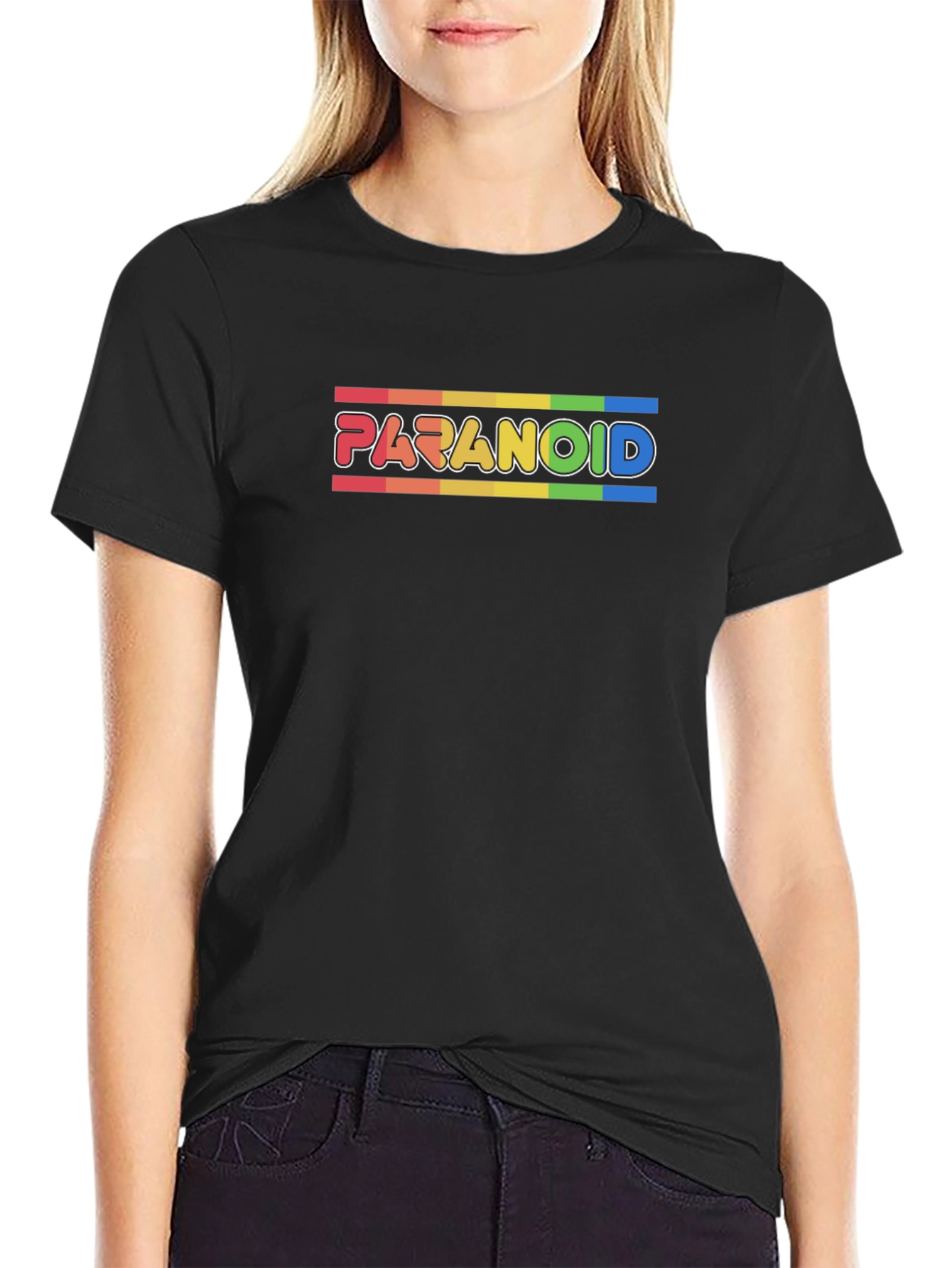 Paranoid Rainbow Stripe Graphic Tee - Black