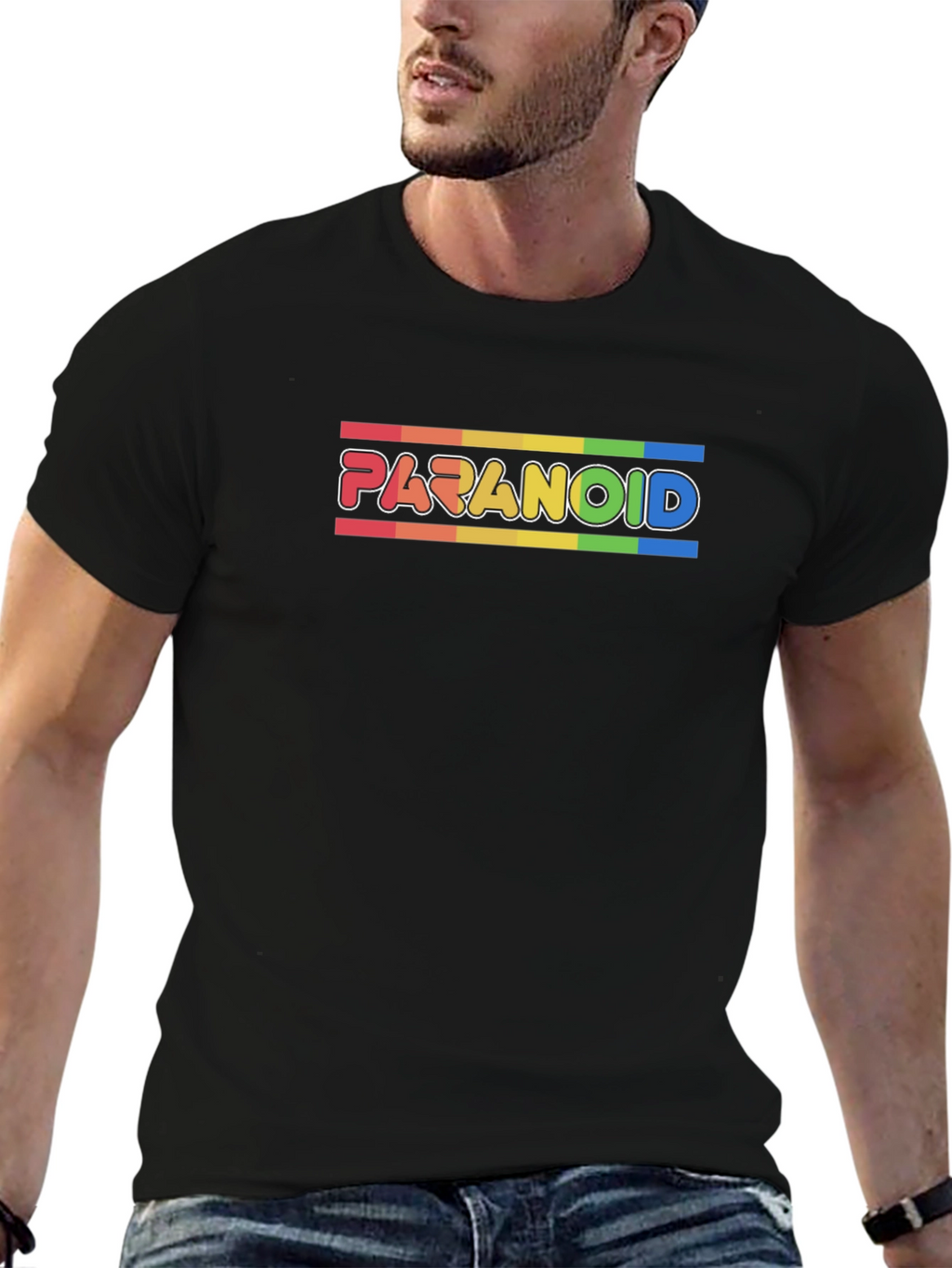 Paranoid Rainbow Stripe Graphic Tee - Black