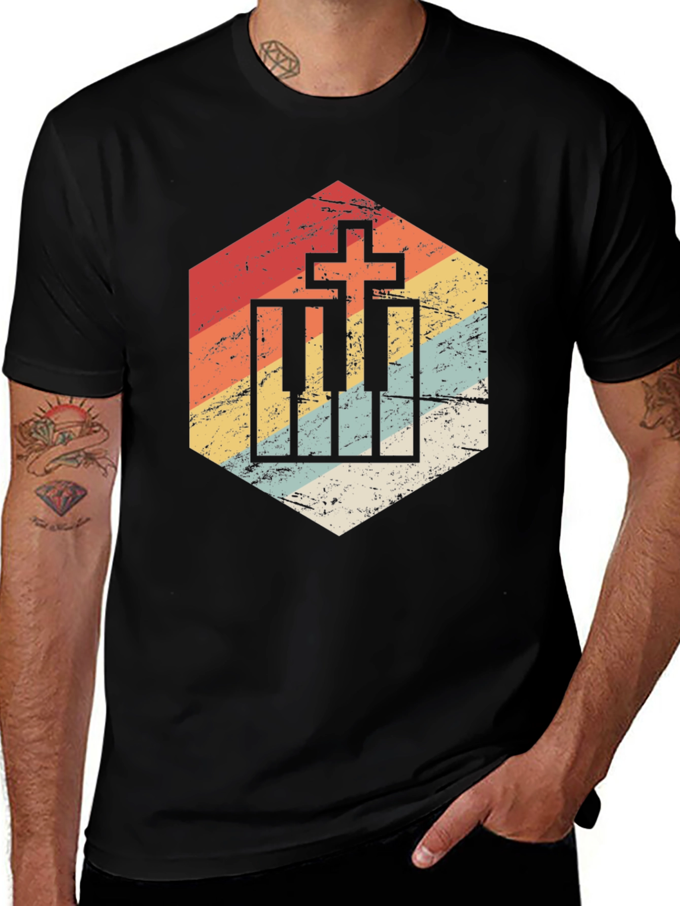 Vintage Christian Music T-Shirt - Piano Cross Design