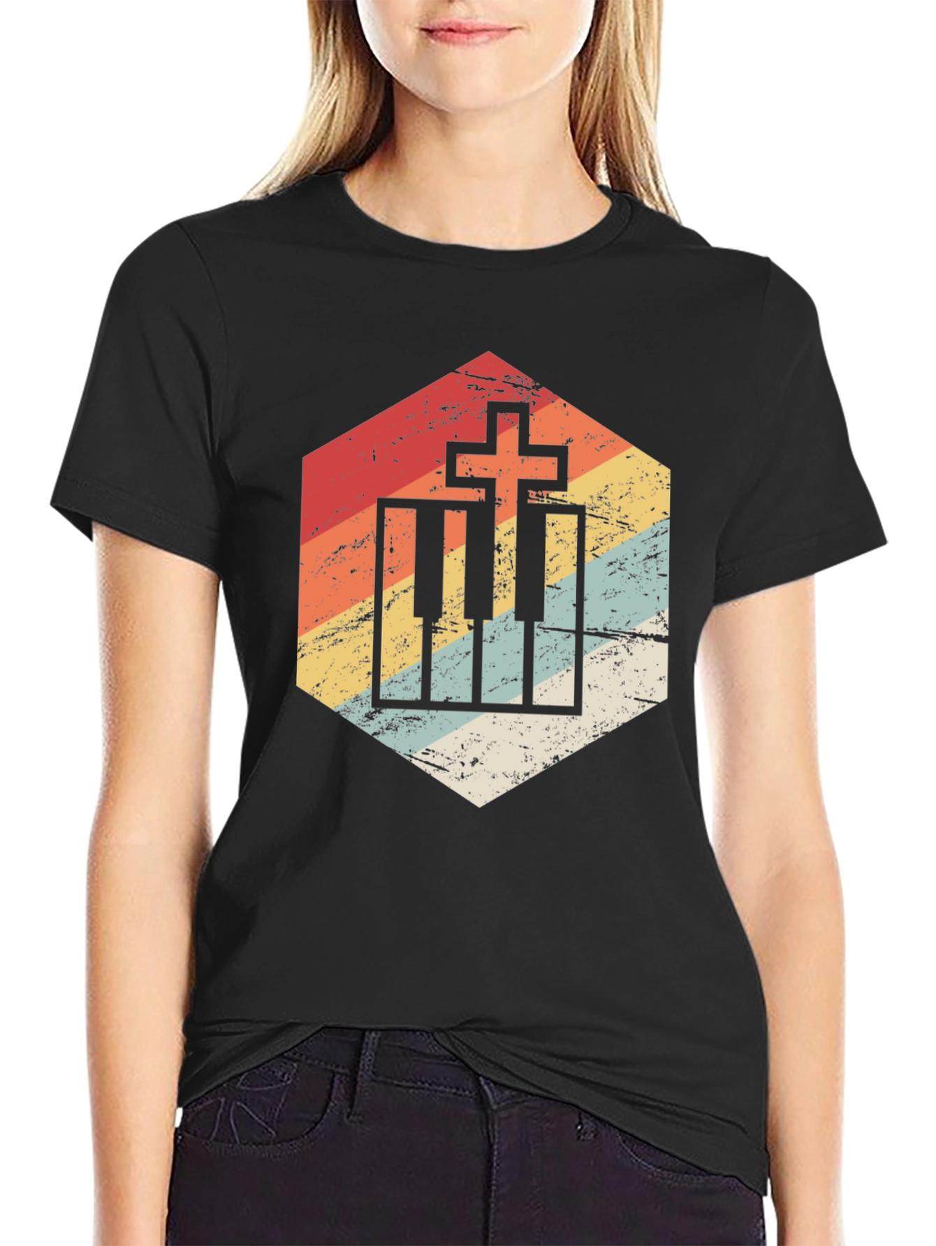 Vintage Christian Music T-Shirt - Piano Cross Design