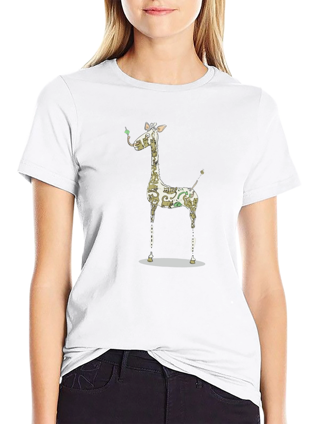 Giraffe Art Print Black T-Shirt