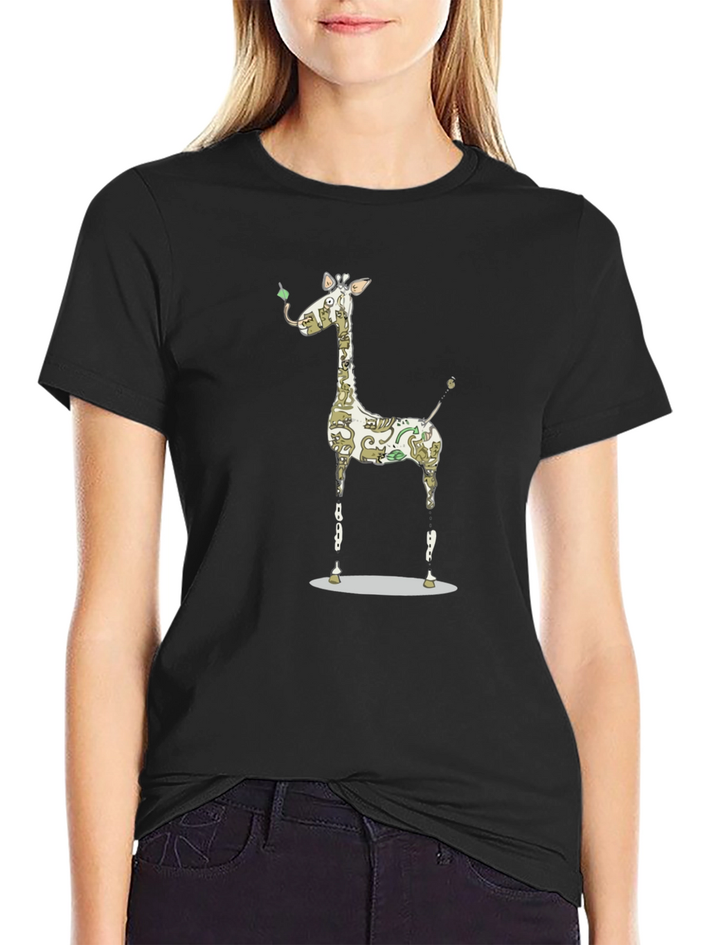 Giraffe Art Print Black T-Shirt