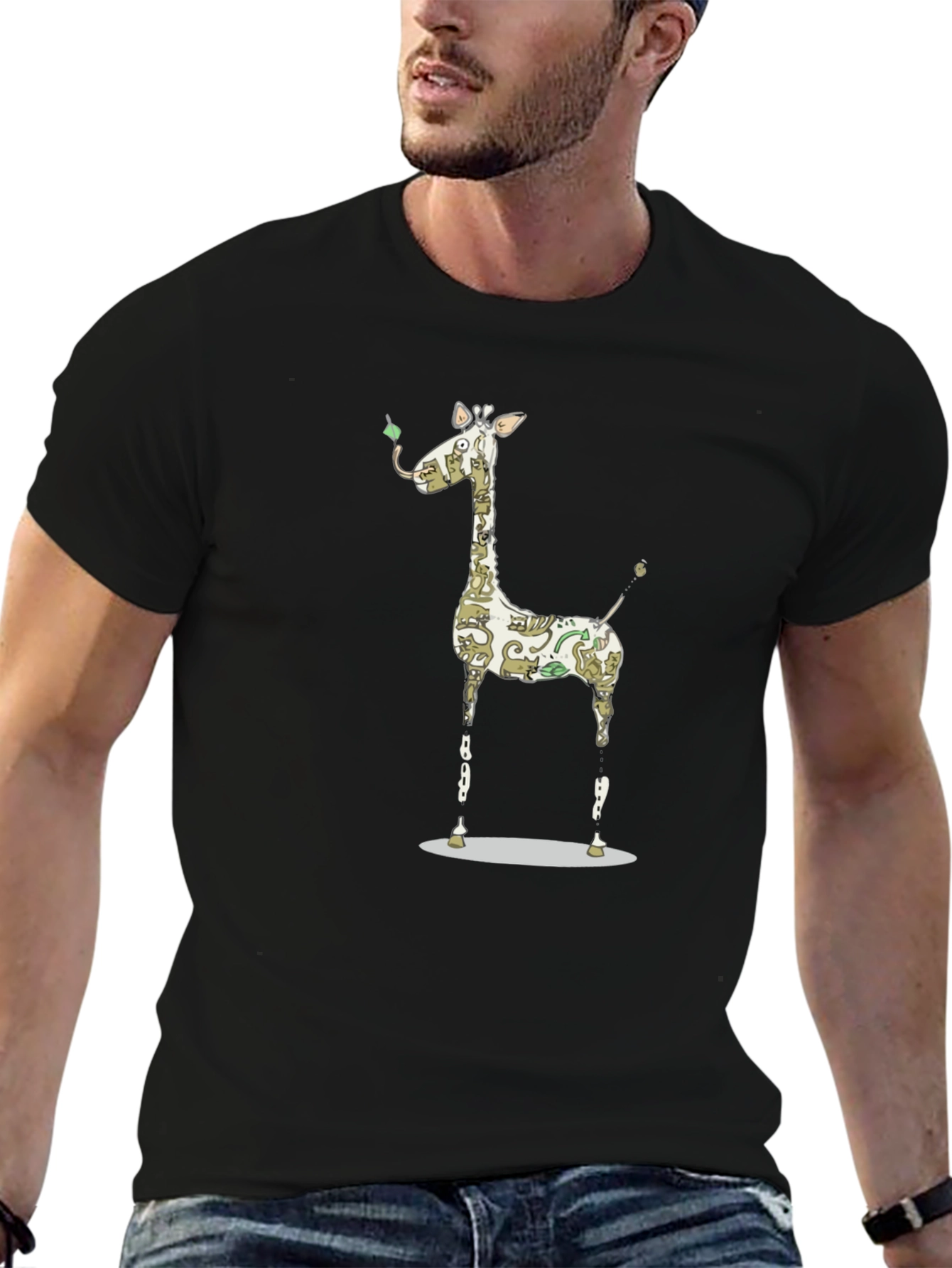 Giraffe Art Print Black T-Shirt