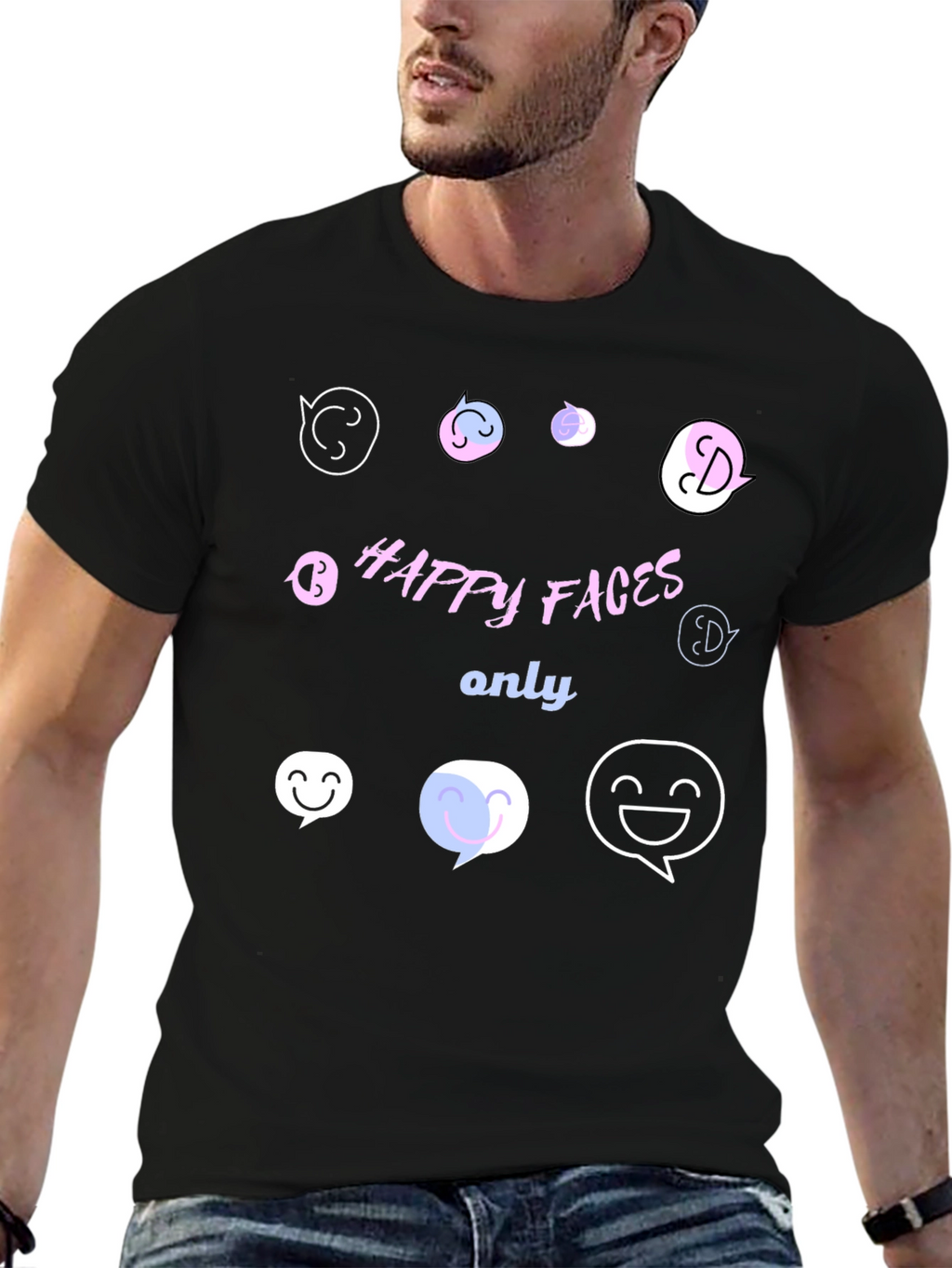 Happy Faces Only Graphic T-Shirt - Black