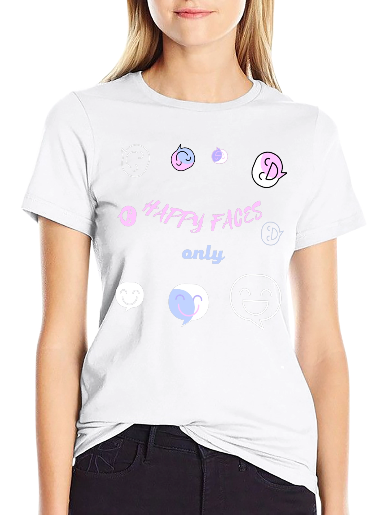 Happy Faces Only Graphic T-Shirt - Black