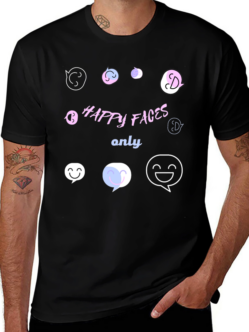 Happy Faces Only Graphic T-Shirt - Black